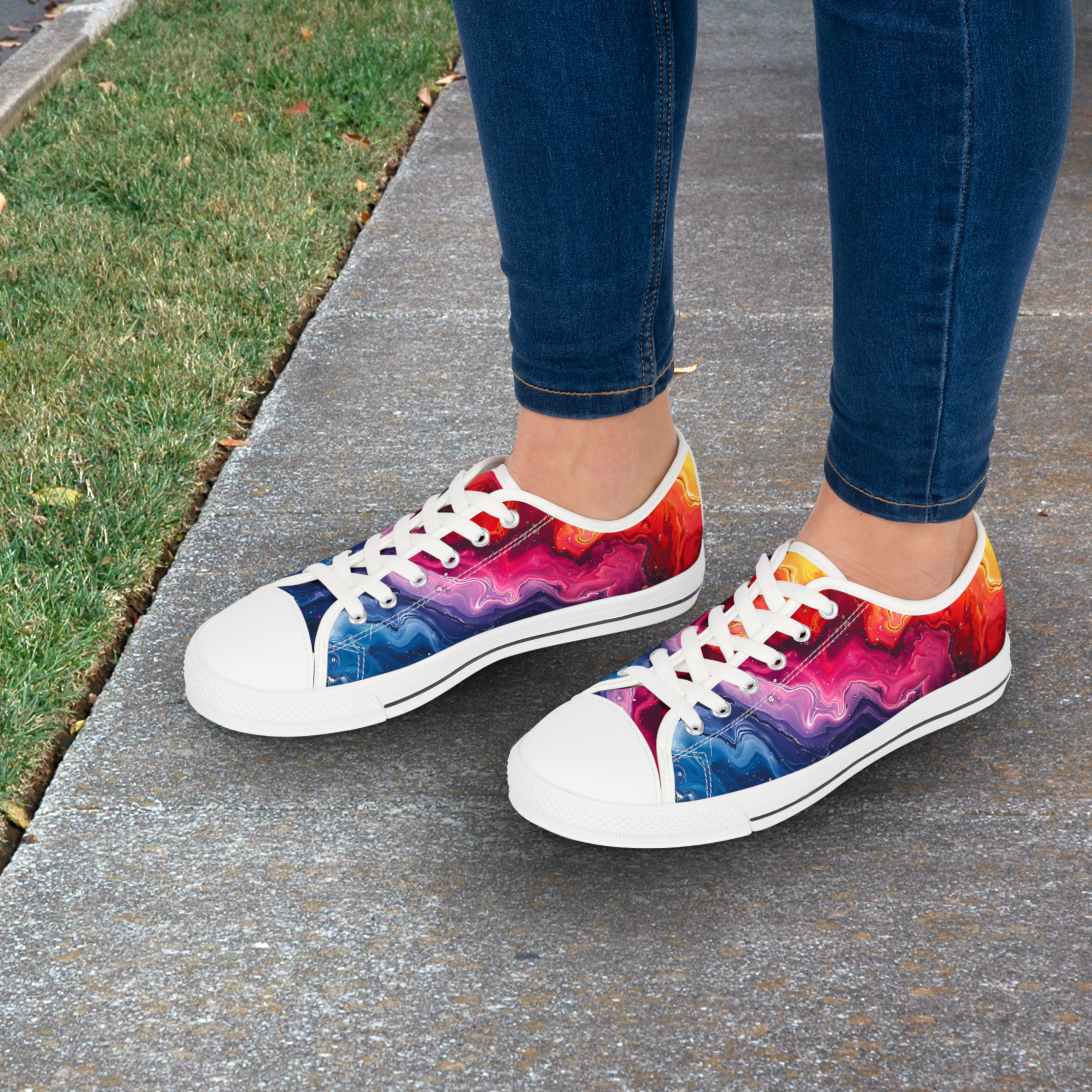 Rainbow Colored Marble Design Women's Low Top Sneakers