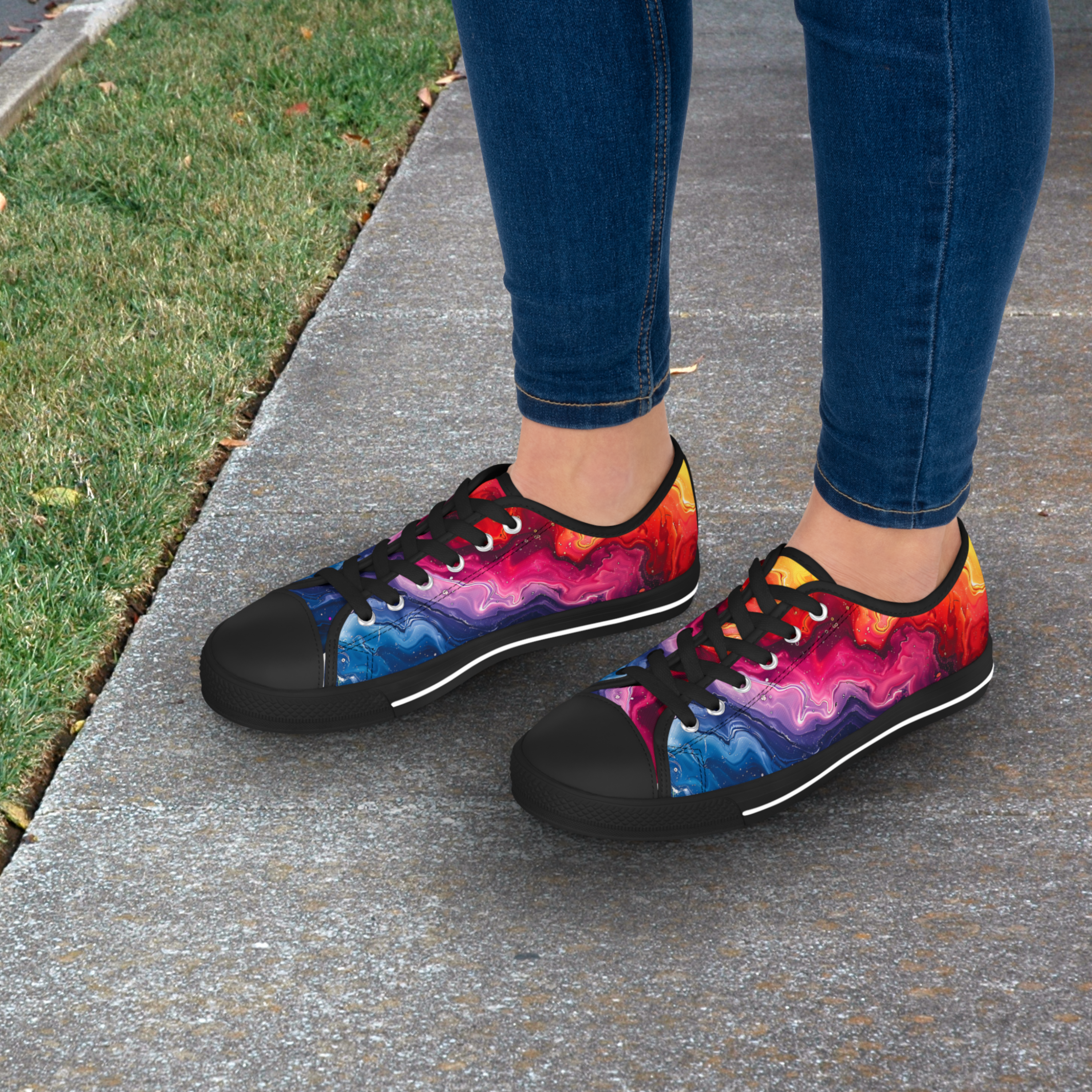 Rainbow Colored Marble Design Women's Low Top Sneakers product thumbnail image