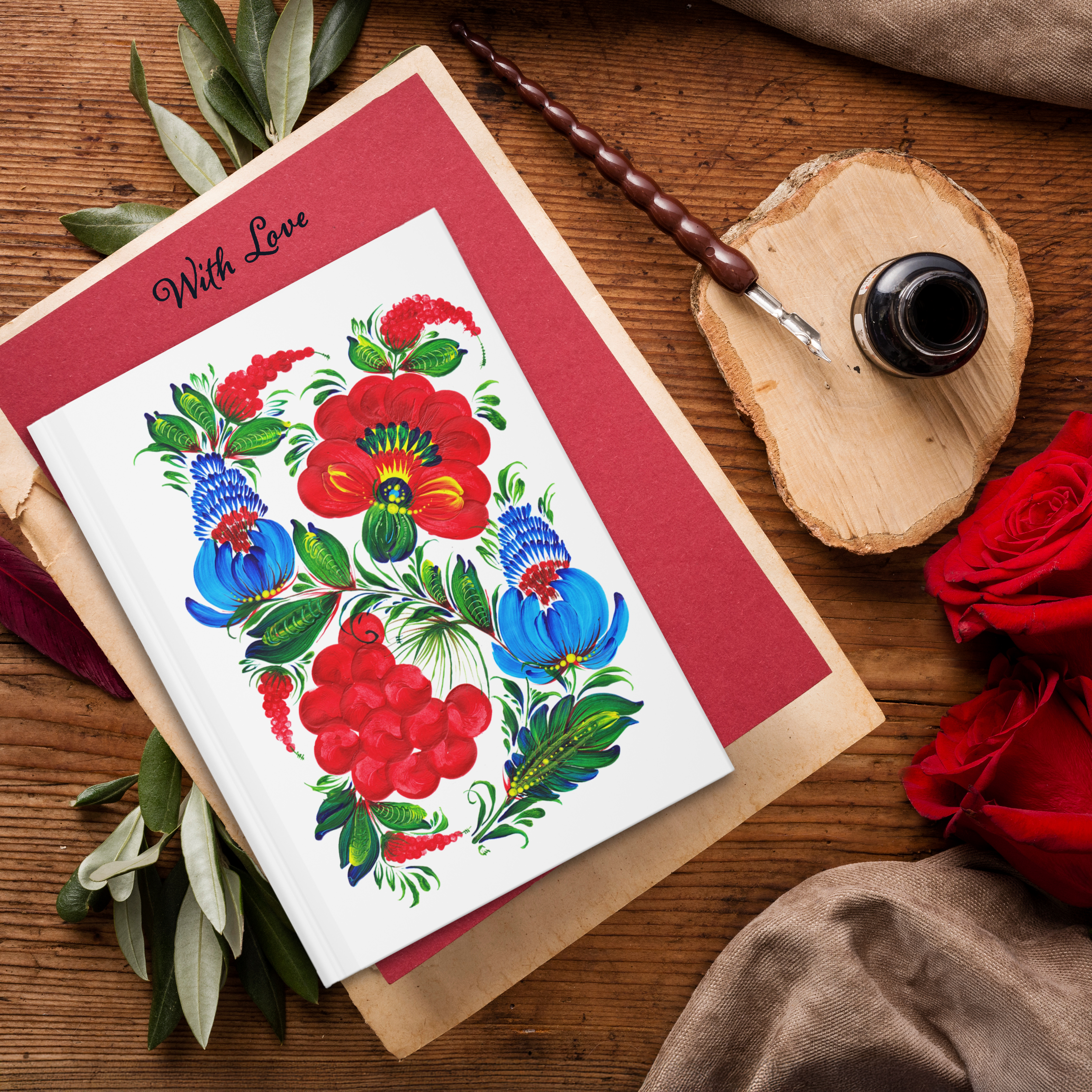 Kalyna Journal – Vibrant Red and Blue Floral Ukrainian Design Notebook for Writing & Inspiration, Hardcover Journal Matte Kalyna Journal – Vibrant Red and Blue Floral Ukrainian Design Notebook for Writing & Inspiration, Hardcover Journal Matte