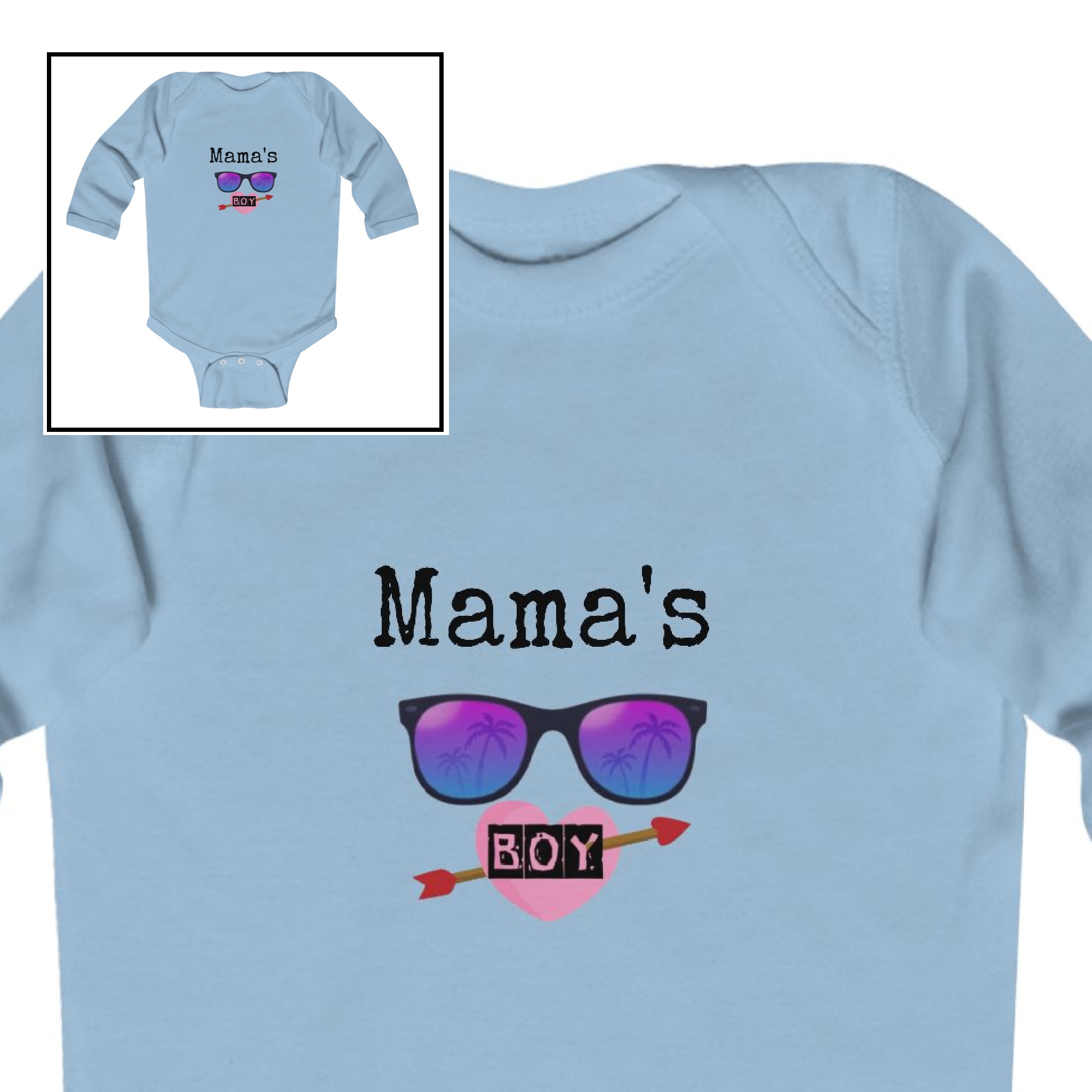 Long Sleeve Bodysuit-“Mama's Boy” product thumbnail image Long Sleeve Bodysuit-“Mama's Boy” product thumbnail image