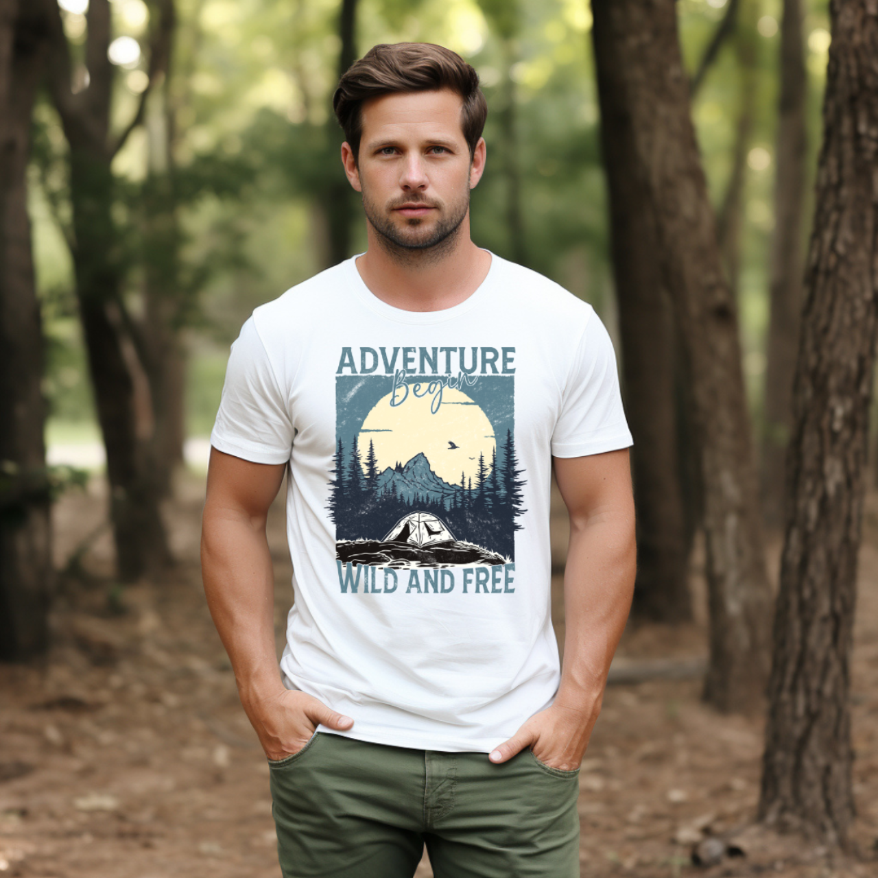 Adventure Awaits Unisex Heavy Cotton Tee - Wild and Free Camping Shirt Adventure Awaits Unisex Heavy Cotton Tee - Wild and Free Camping Shirt