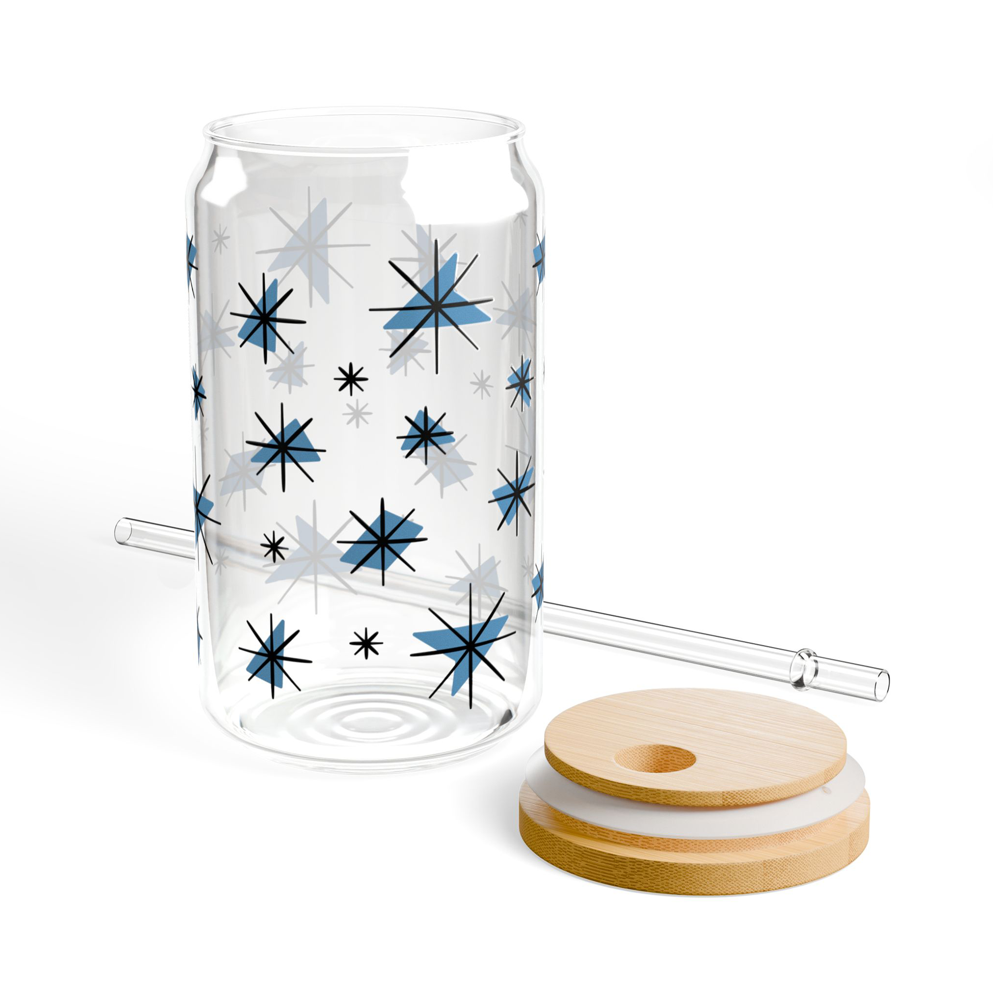 Retro Stars Glass Can Tumbler in Denim product thumbnail image Retro Stars Glass Can Tumbler in Denim product thumbnail image