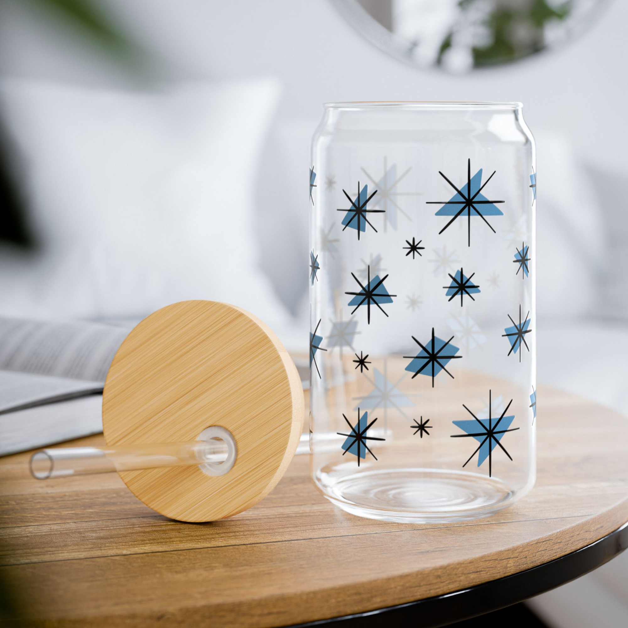Retro Stars Glass Can Tumbler in Denim product thumbnail image Retro Stars Glass Can Tumbler in Denim product thumbnail image