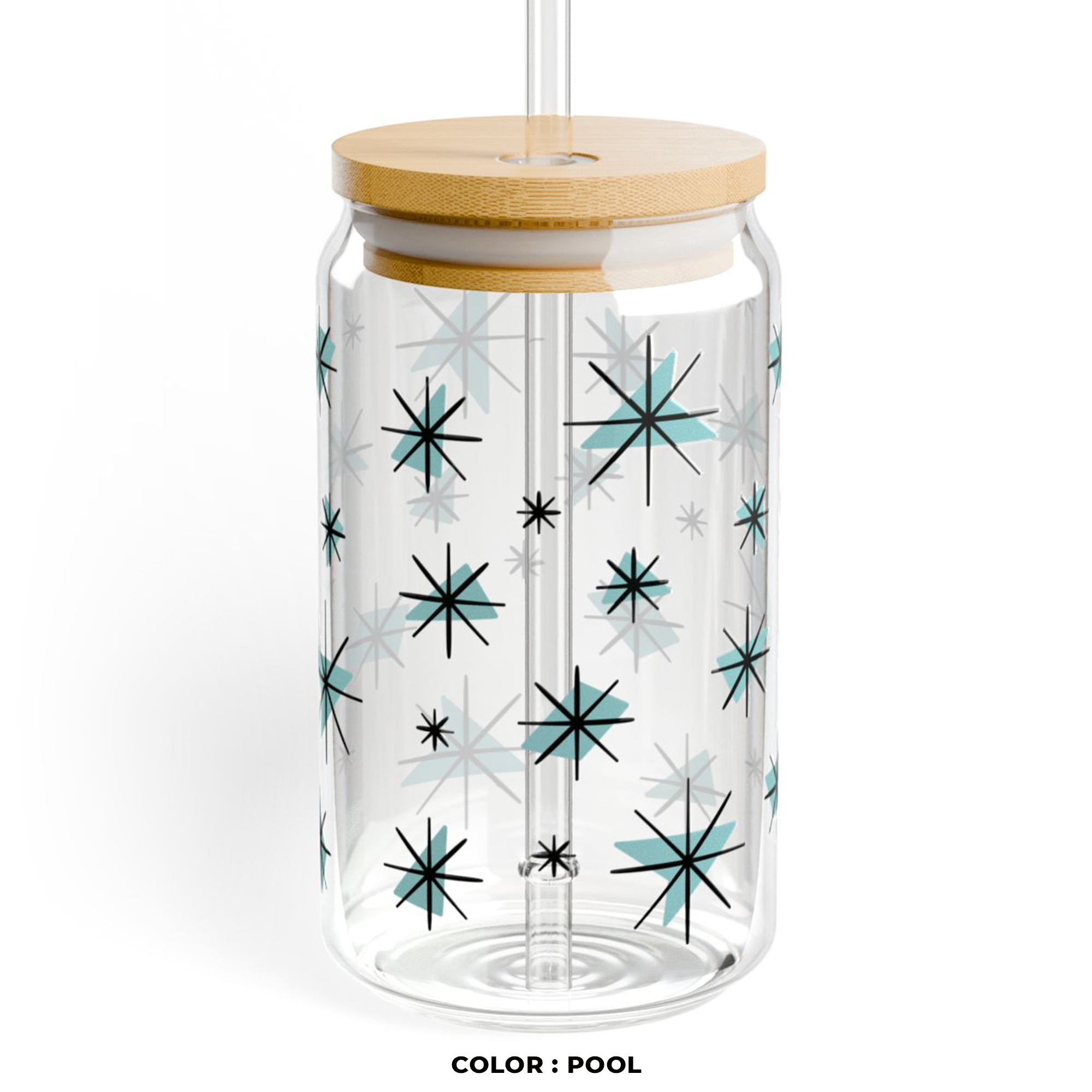 Retro Stars Glass Can Tumbler in Pool product thumbnail image Retro Stars Glass Can Tumbler in Pool product thumbnail image