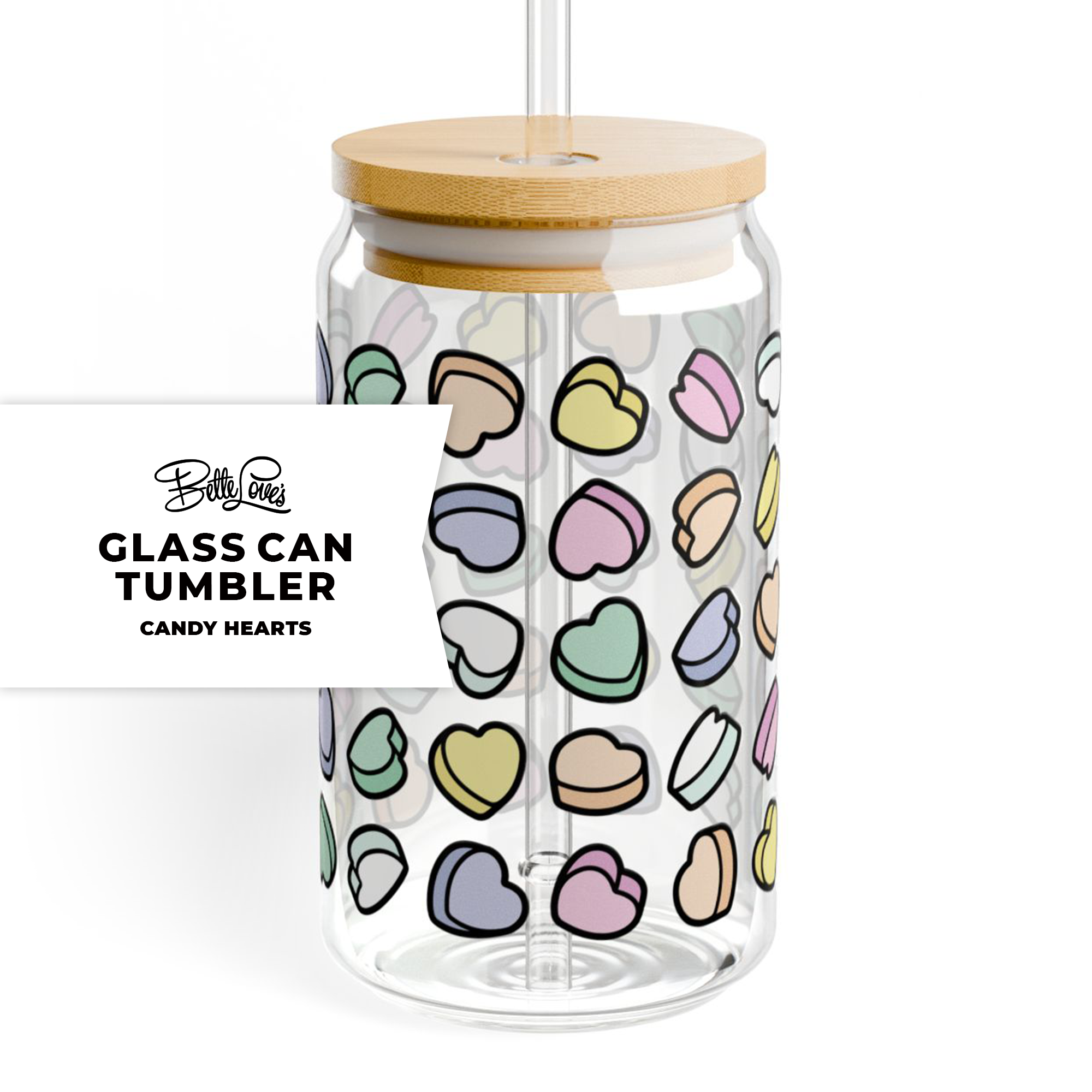 Candy Hearts Glass Can Tumbler product thumbnail image Candy Hearts Glass Can Tumbler product thumbnail image