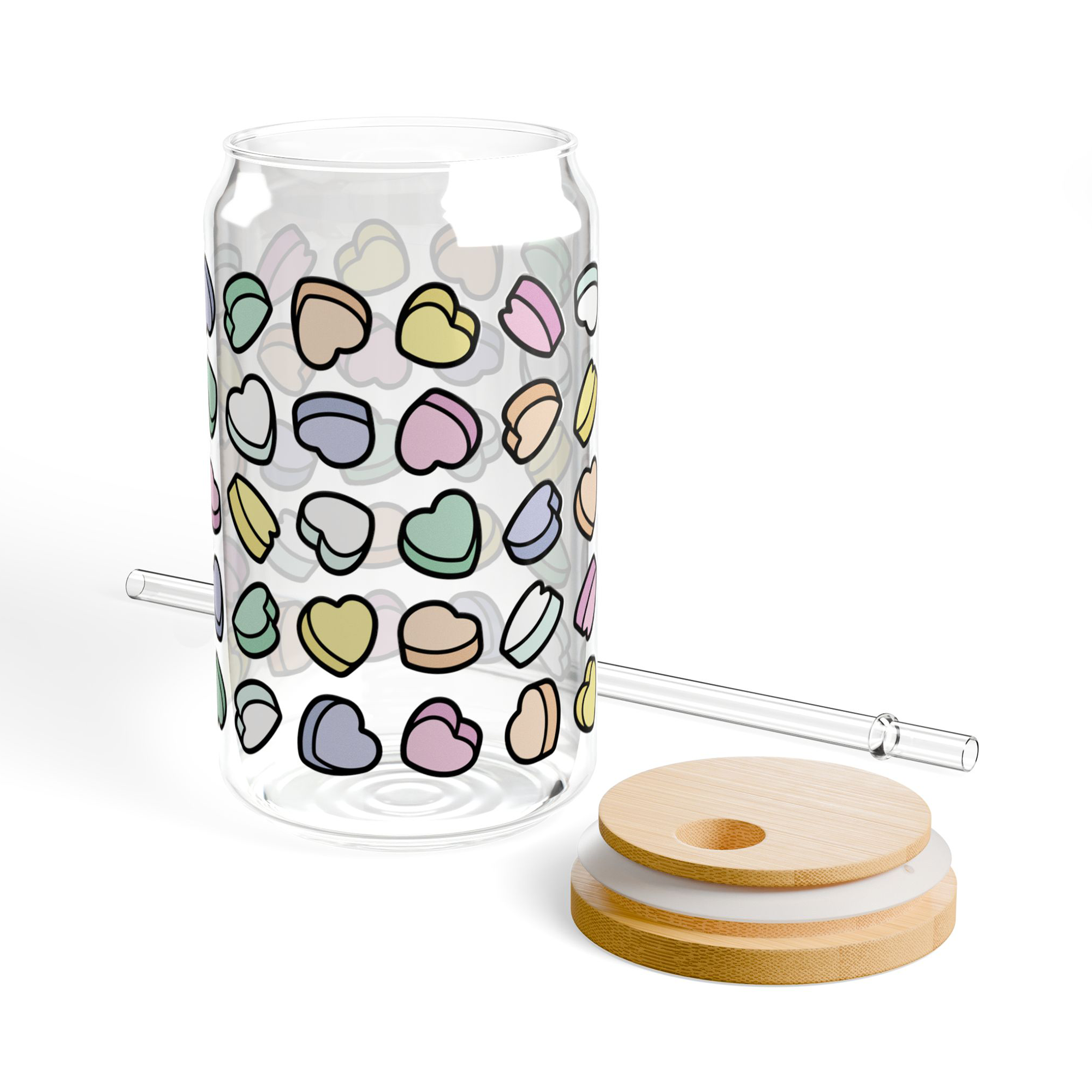 Candy Hearts Glass Can Tumbler product thumbnail image Candy Hearts Glass Can Tumbler product thumbnail image