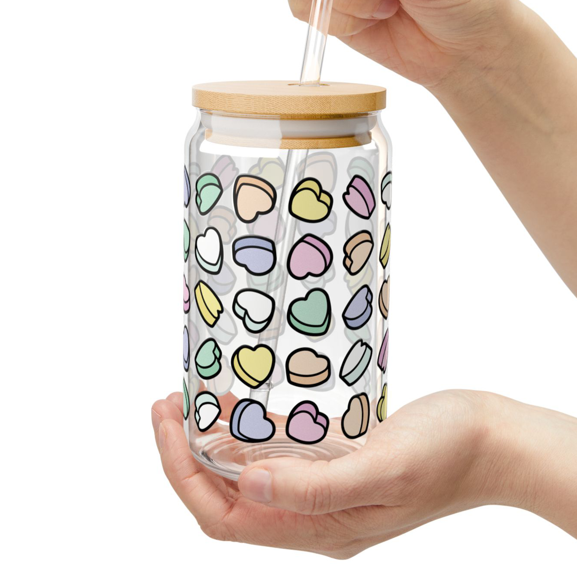 Candy Hearts Glass Can Tumbler product thumbnail image Candy Hearts Glass Can Tumbler product thumbnail image