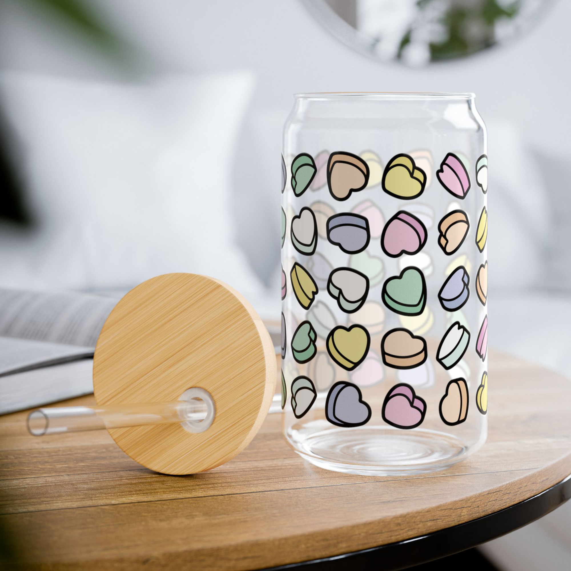 Candy Hearts Glass Can Tumbler product thumbnail image Candy Hearts Glass Can Tumbler product thumbnail image