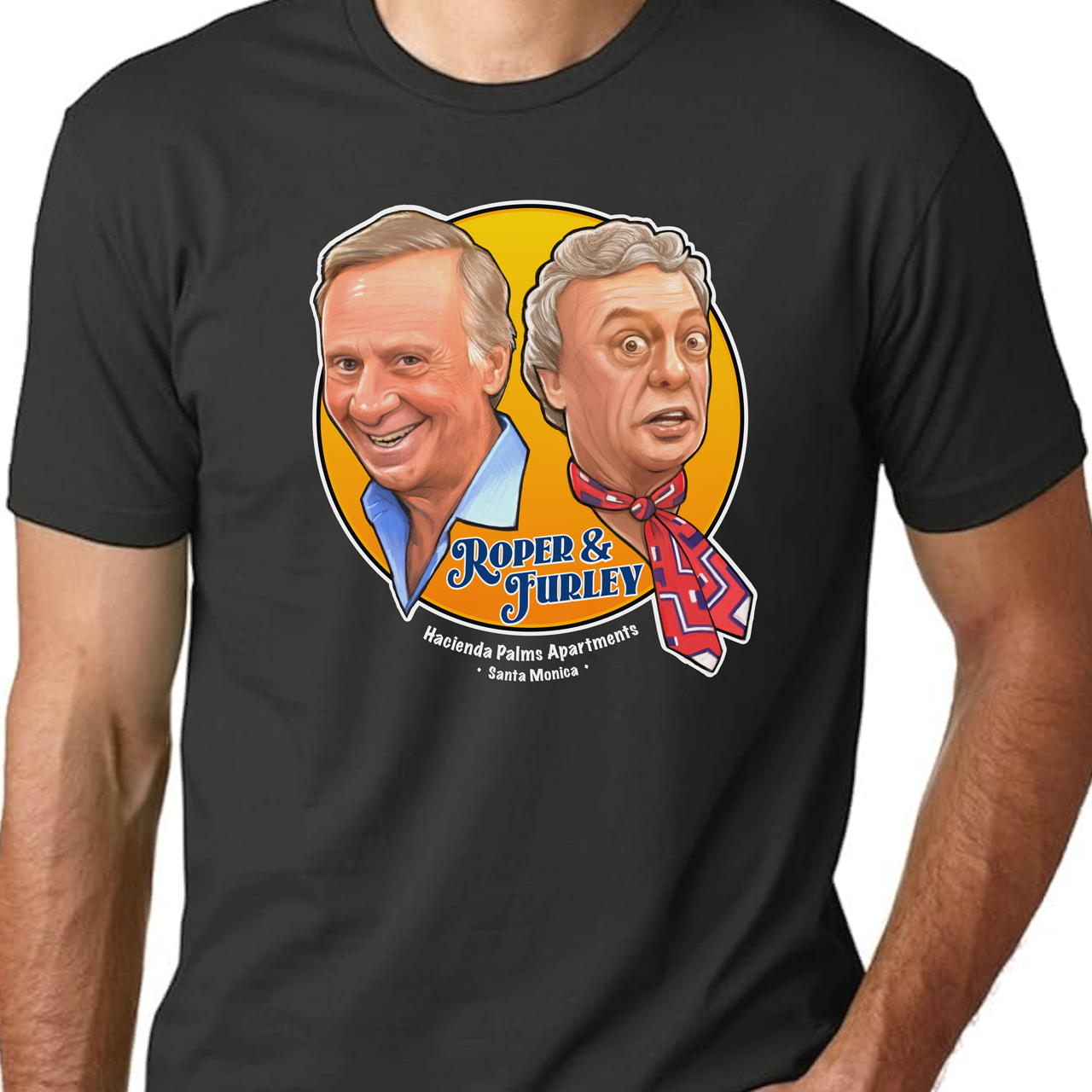 Three's Company Roper & Furley Unisex Cotton Crew Tee Three's Company Roper & Furley Unisex Cotton Crew Tee