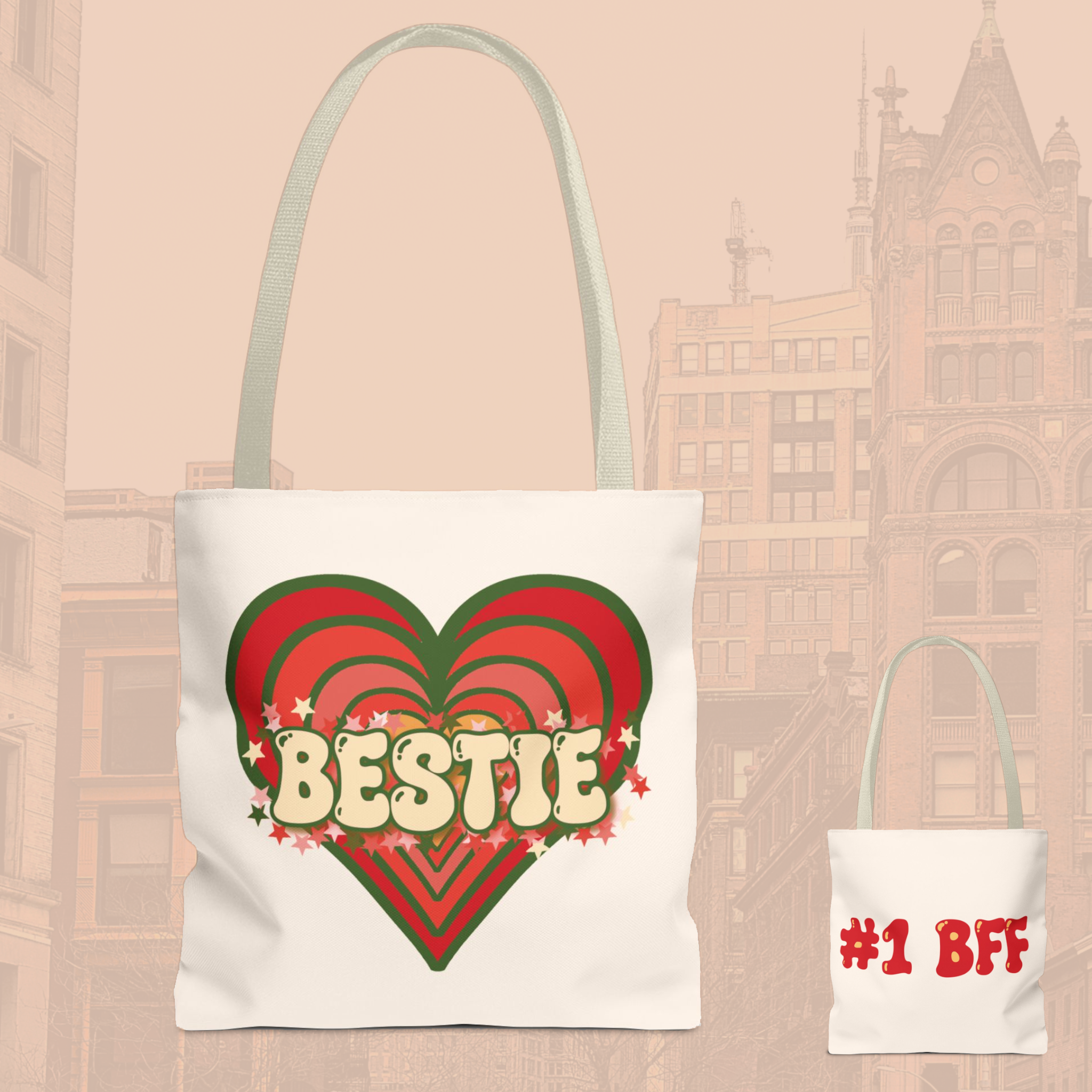 Retro Love Bestie Heart Tote Bag Retro Love Bestie Heart Tote Bag