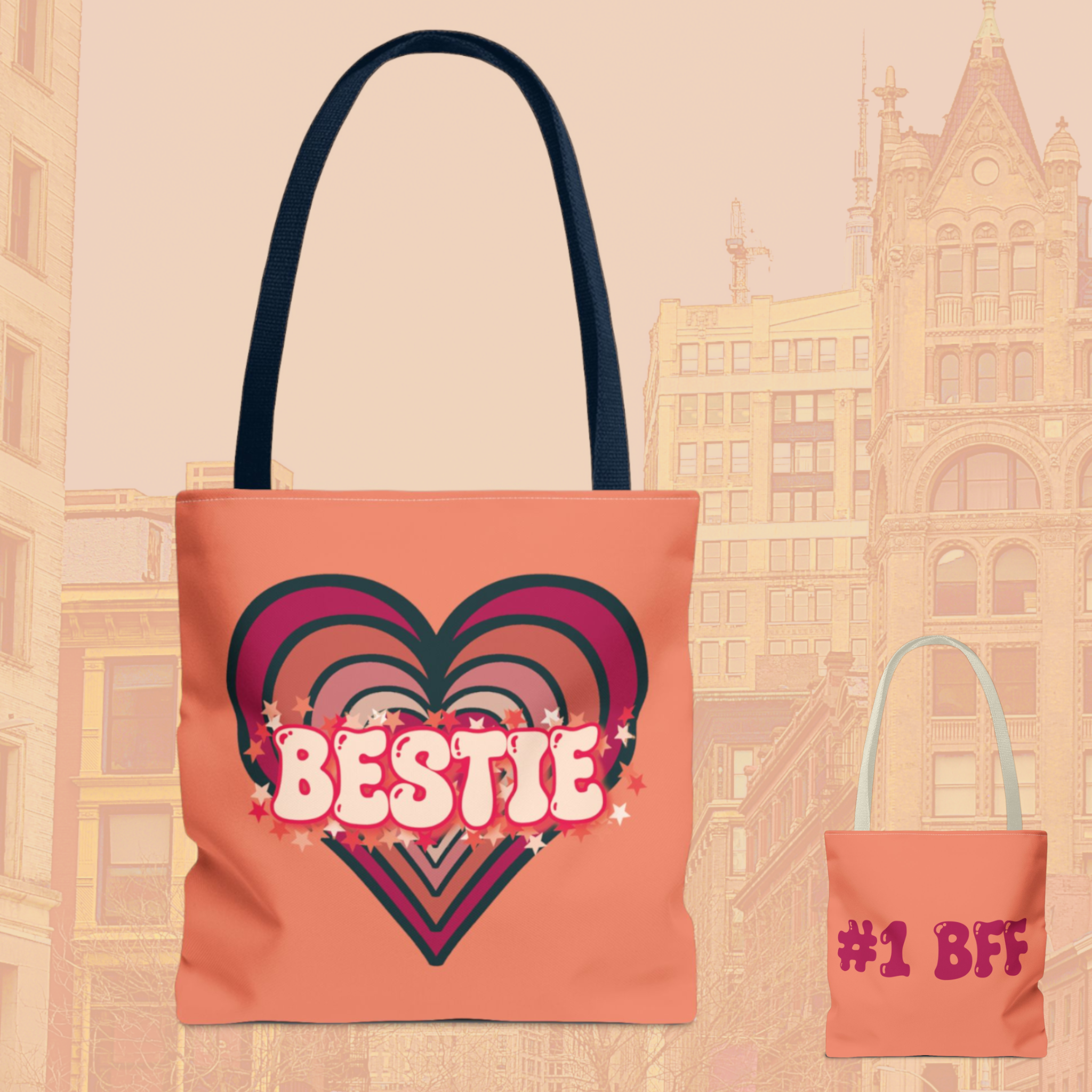 Retro Pink Bestie Heart Tote Bag Retro Pink Bestie Heart Tote Bag