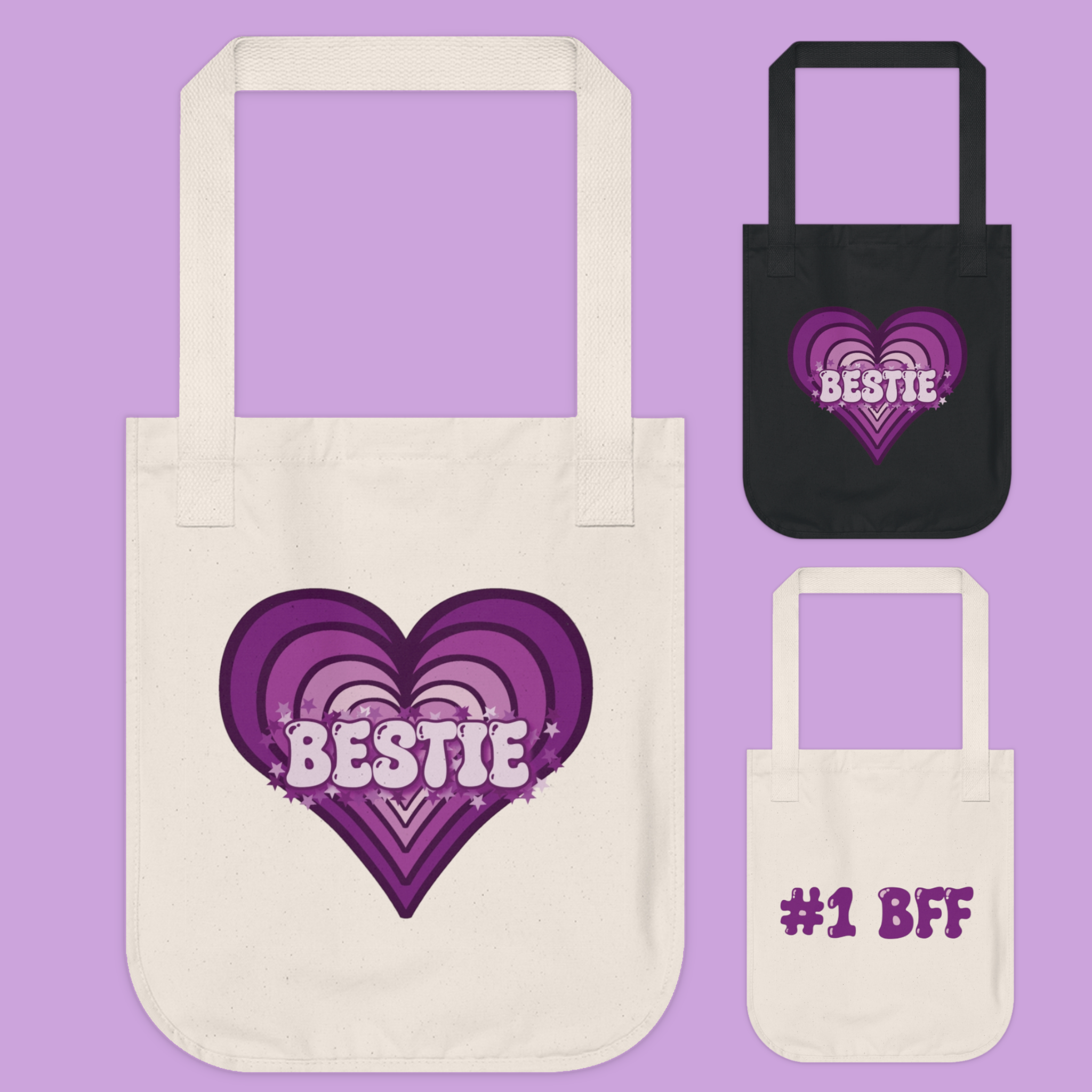 Grape Candy Purple Bestie Heart Organic Cotton Tote Grape Candy Purple Bestie Heart Organic Cotton Tote