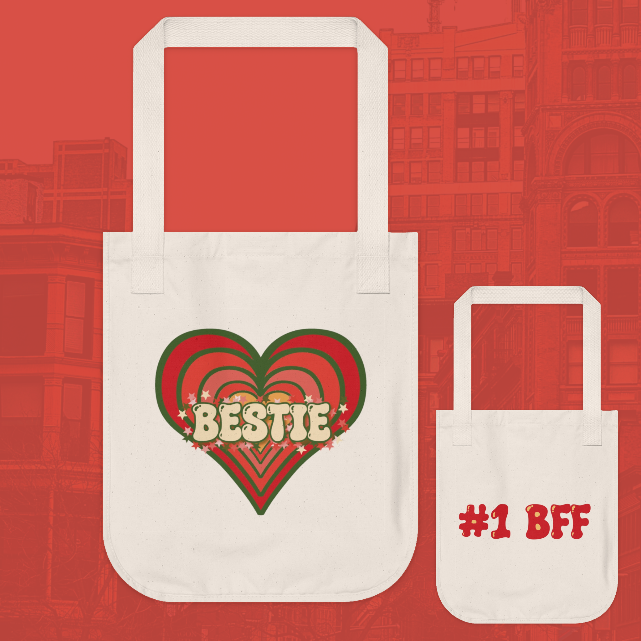 Retro Love Bestie Heart Organic Cotton Tote Retro Love Bestie Heart Organic Cotton Tote