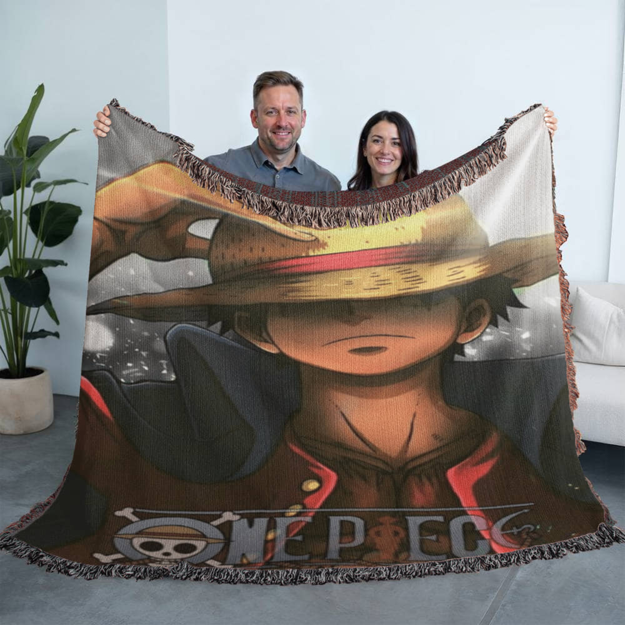 Anime Woven Blanket - Luffy One Piece Design Anime Woven Blanket - Luffy One Piece Design