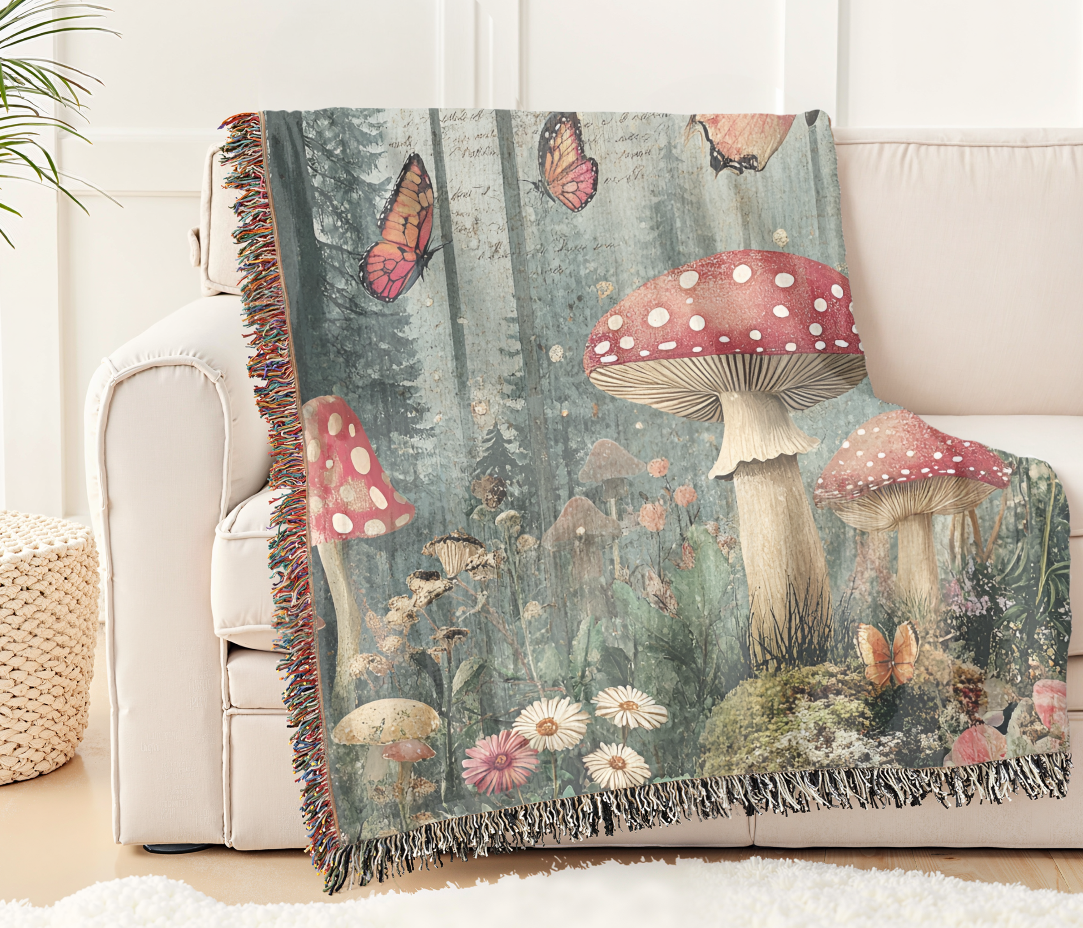 Woven Blanket - Whimsical Forest with Mushrooms product thumbnail image Woven Blanket - Whimsical Forest with Mushrooms product thumbnail image