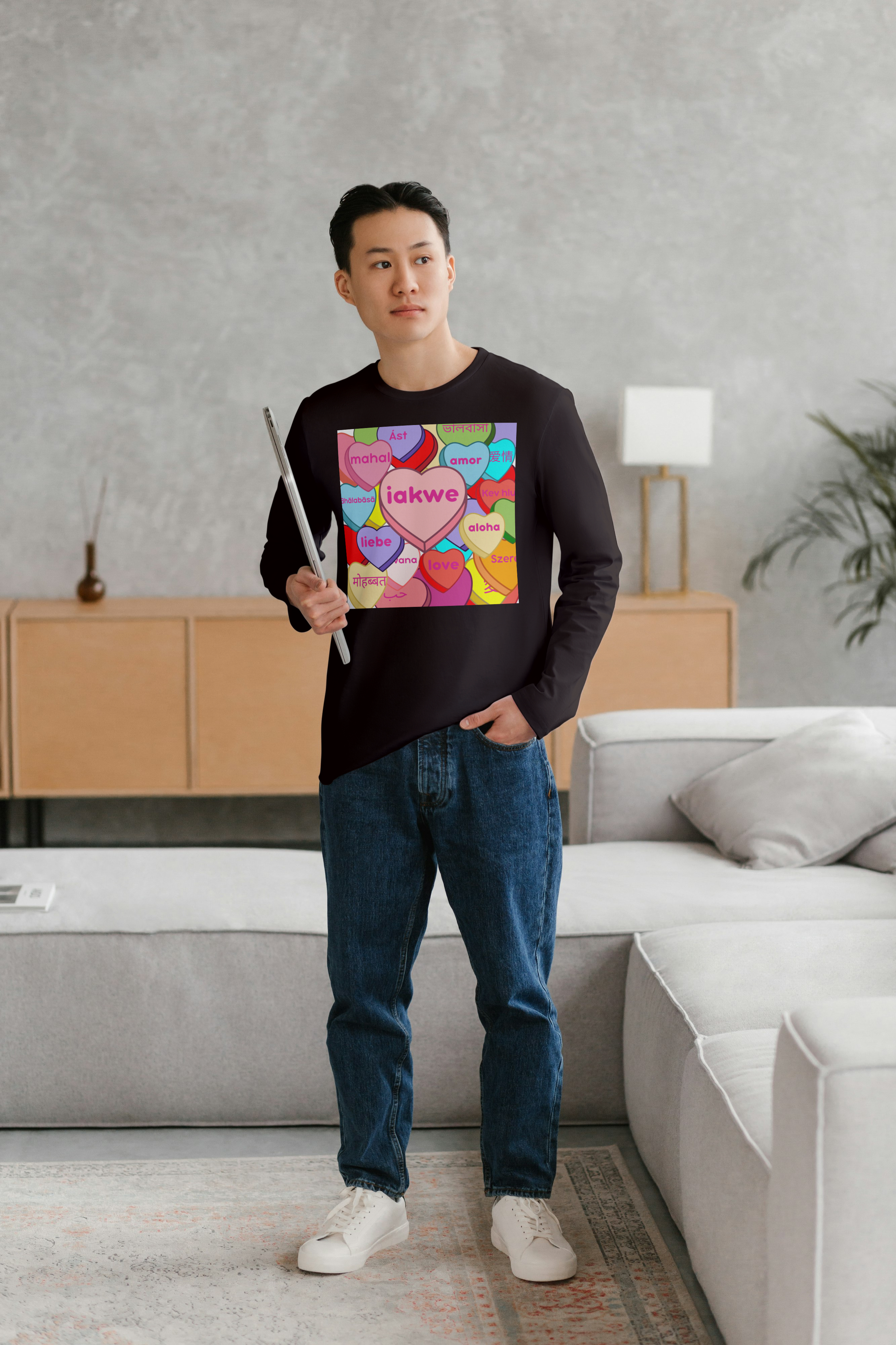 Unisex Adult Long Sleeve Candy Heart T-shirt product thumbnail image Unisex Adult Long Sleeve Candy Heart T-shirt product thumbnail image