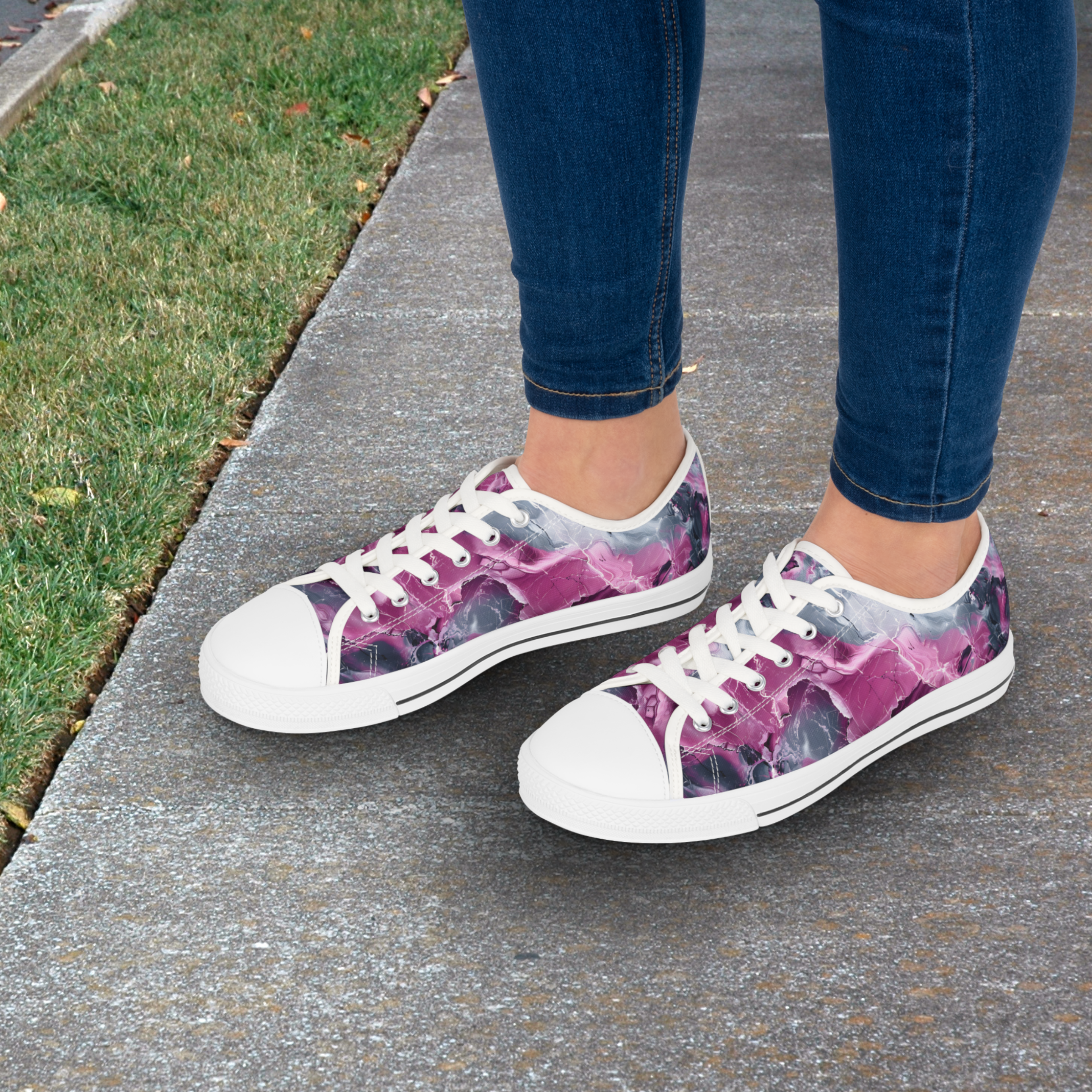 Women's Low Top Sneakers with Pink and Gray Marble Design product thumbnail image