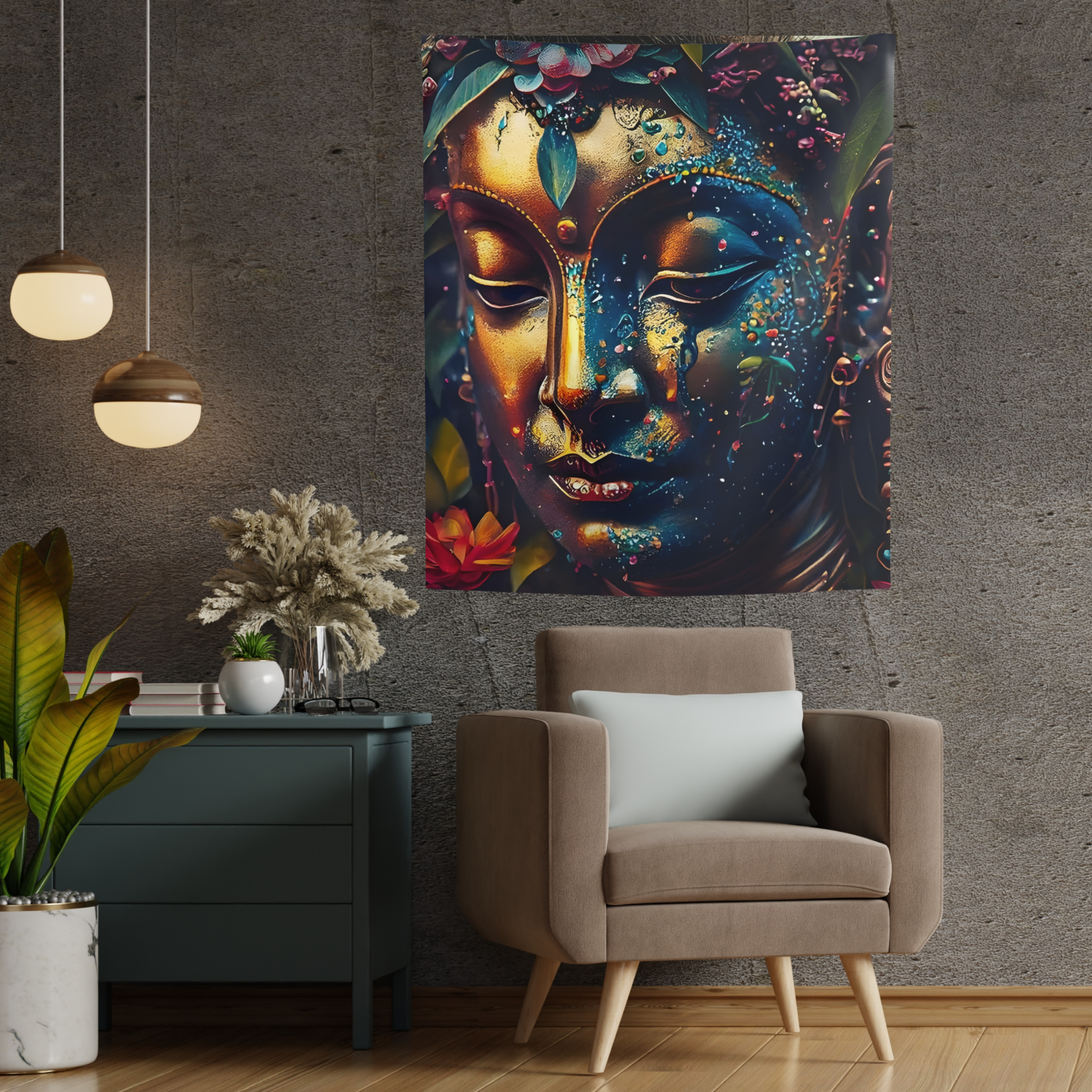 Buddha Face Portrait Wall Tapestry product thumbnail image Buddha Face Portrait Wall Tapestry product thumbnail image