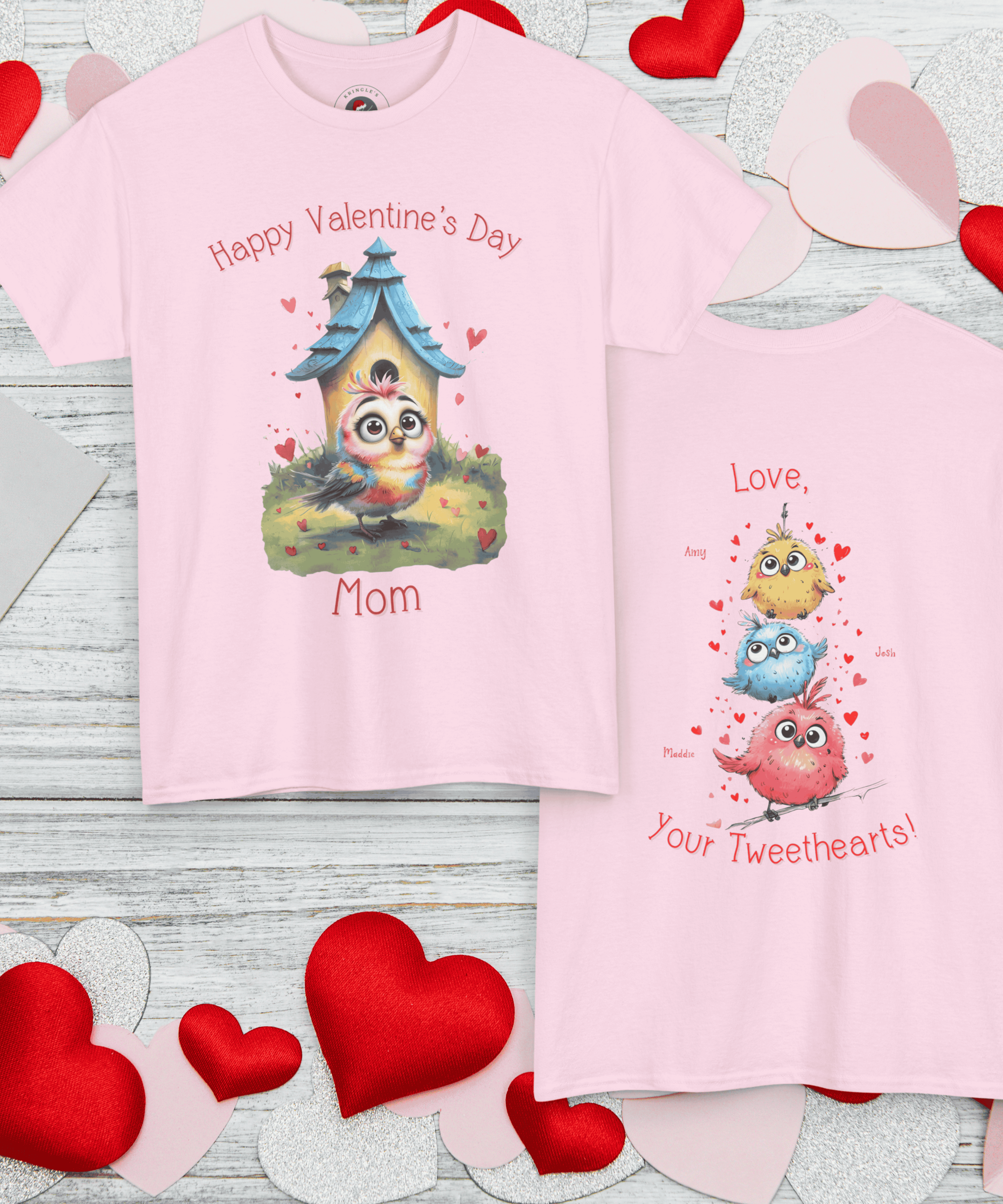 Custom Valentine’s Day T-Shirt for Moms – Personalized with kids'/grandkids' names, "Tweethearts" Design product thumbnail image Custom Valentine’s Day T-Shirt for Moms – Personalized with kids'/grandkids' names, "Tweethearts" Design product thumbnail image