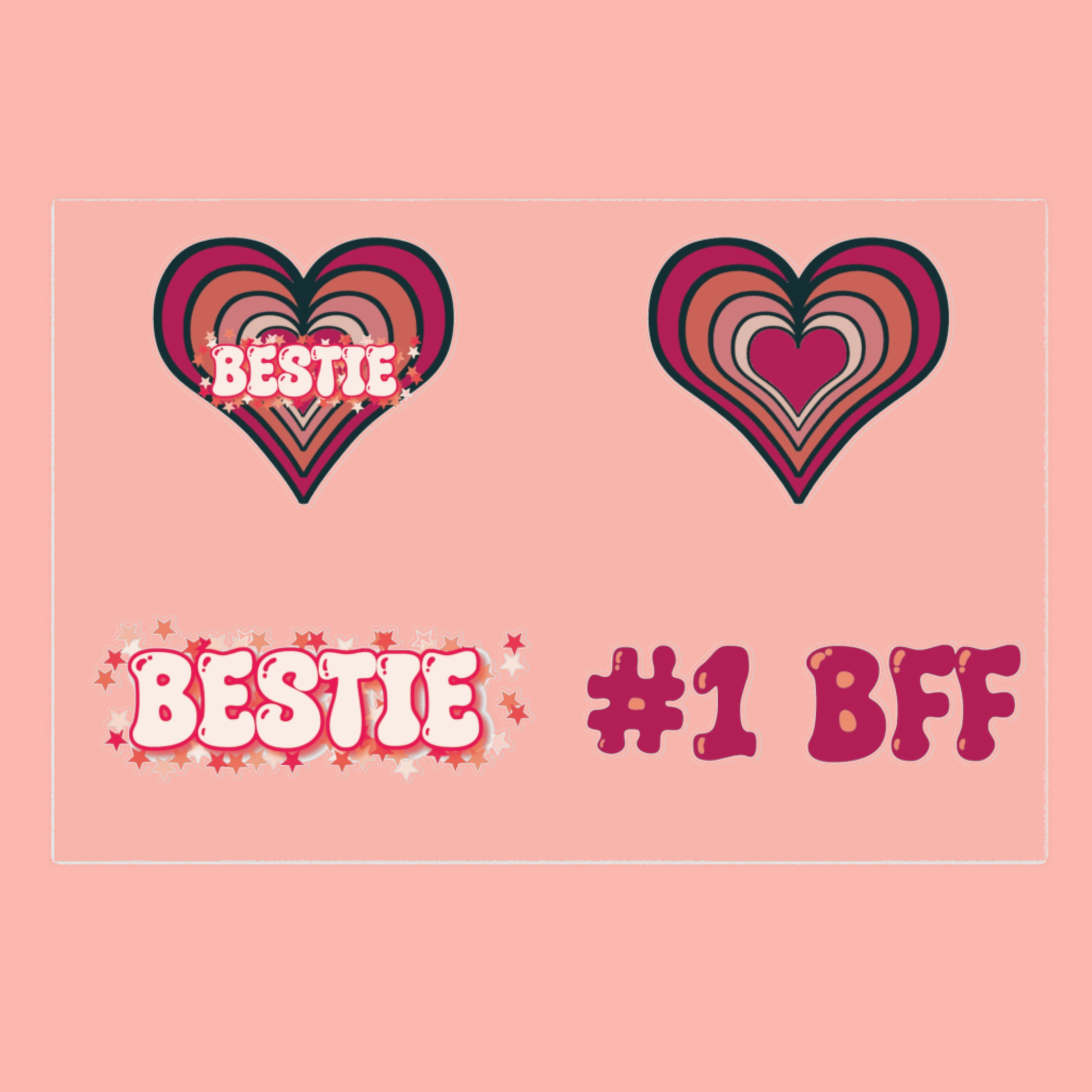 Retro Pink Bestie Heart Sticker Sheet Retro Pink Bestie Heart Sticker Sheet