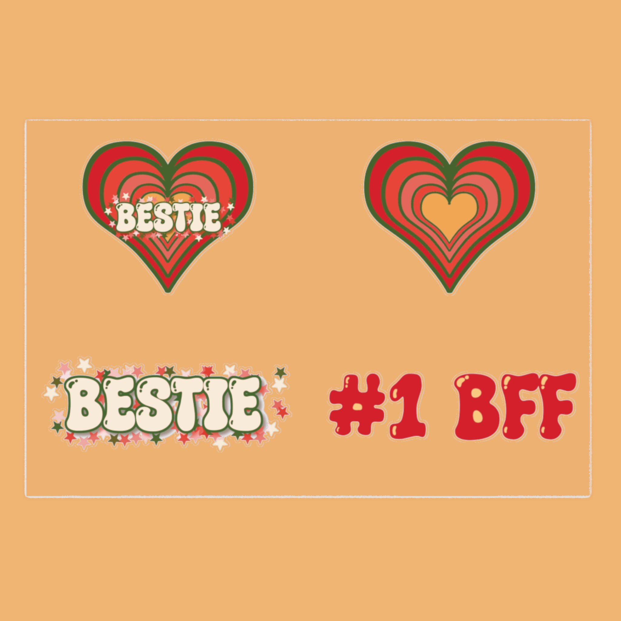 Retro Love Bestie Heart Sticker Sheet Retro Love Bestie Heart Sticker Sheet