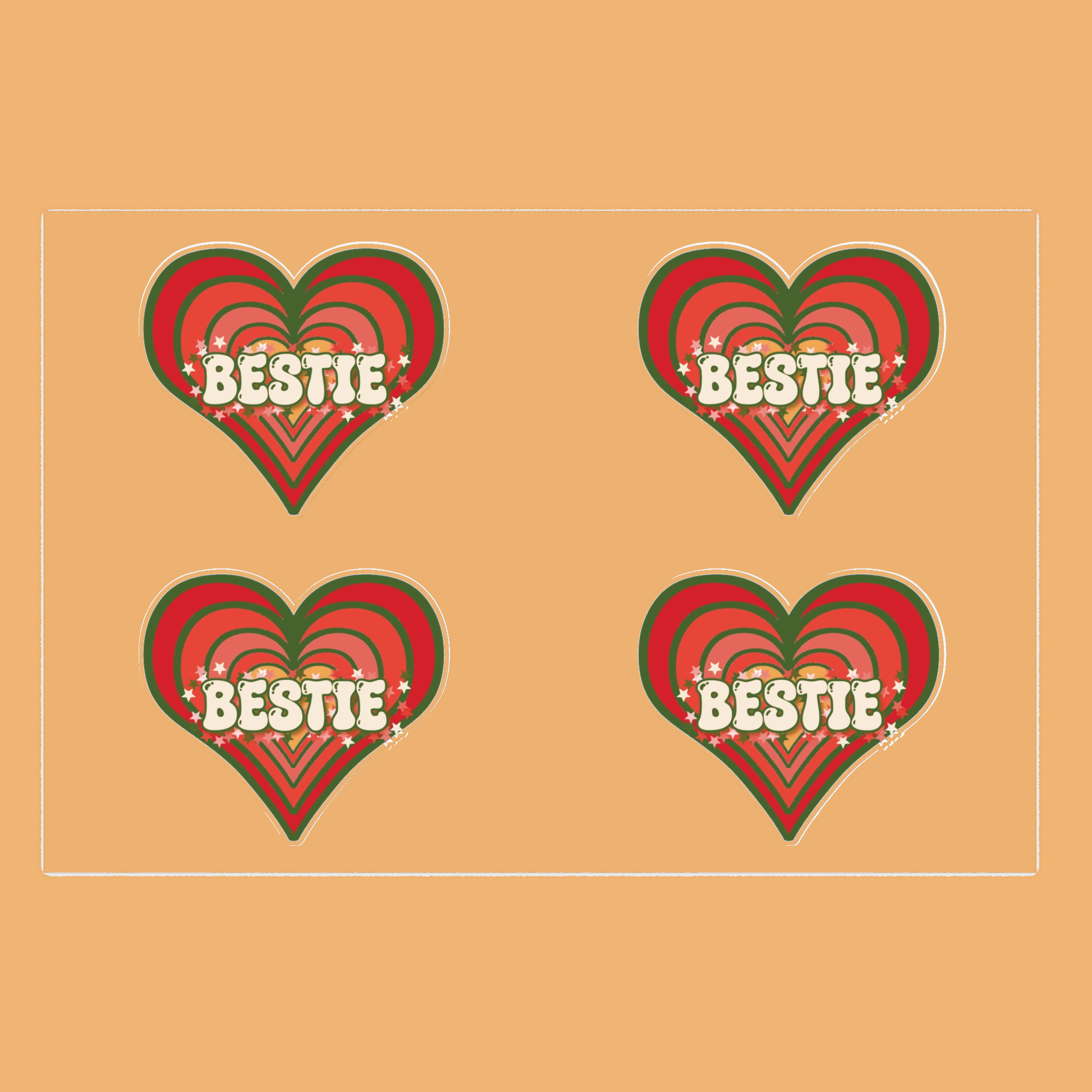 Bestie Retro Love Heart Sticker Sheet Bestie Retro Love Heart Sticker Sheet