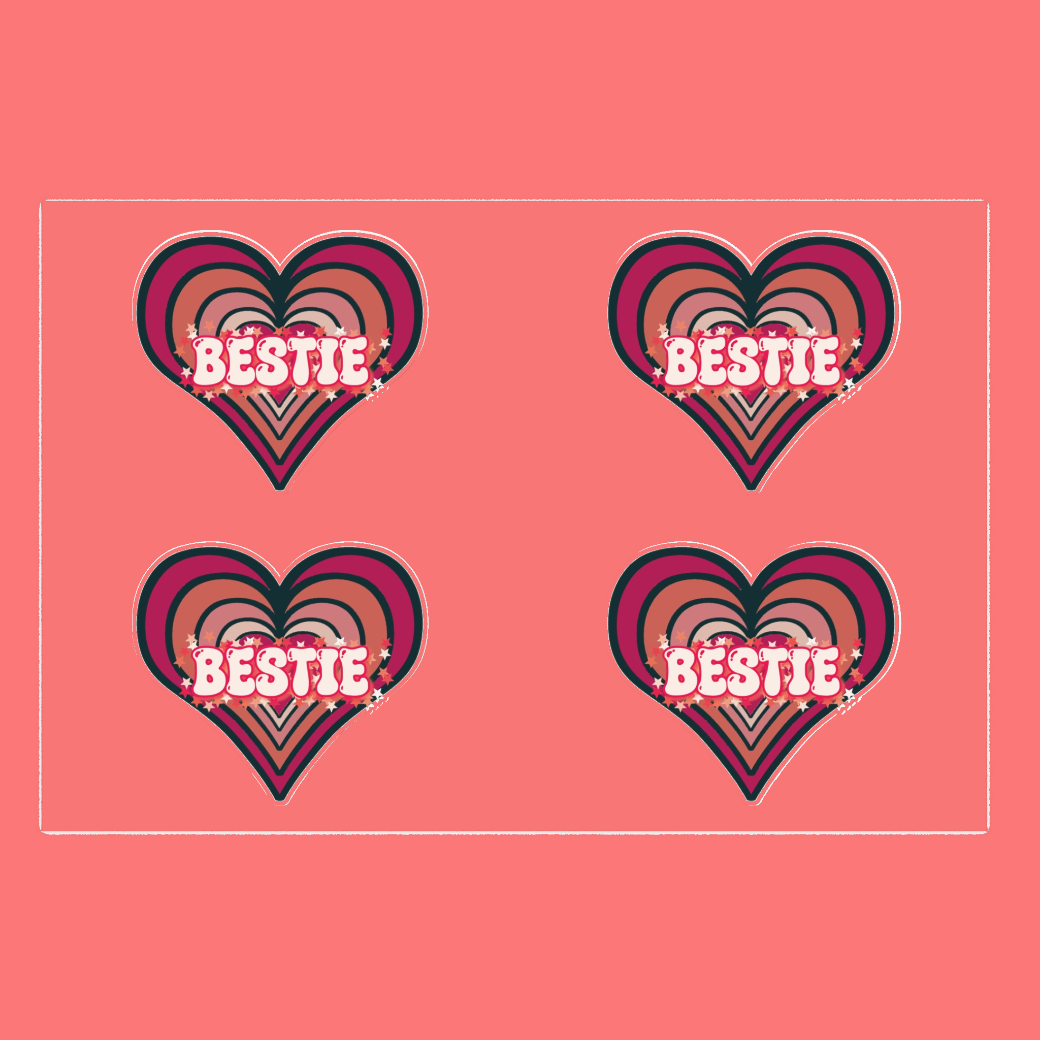 Bestie Retro Pink Hearts Sticker Sheet Bestie Retro Pink Hearts Sticker Sheet