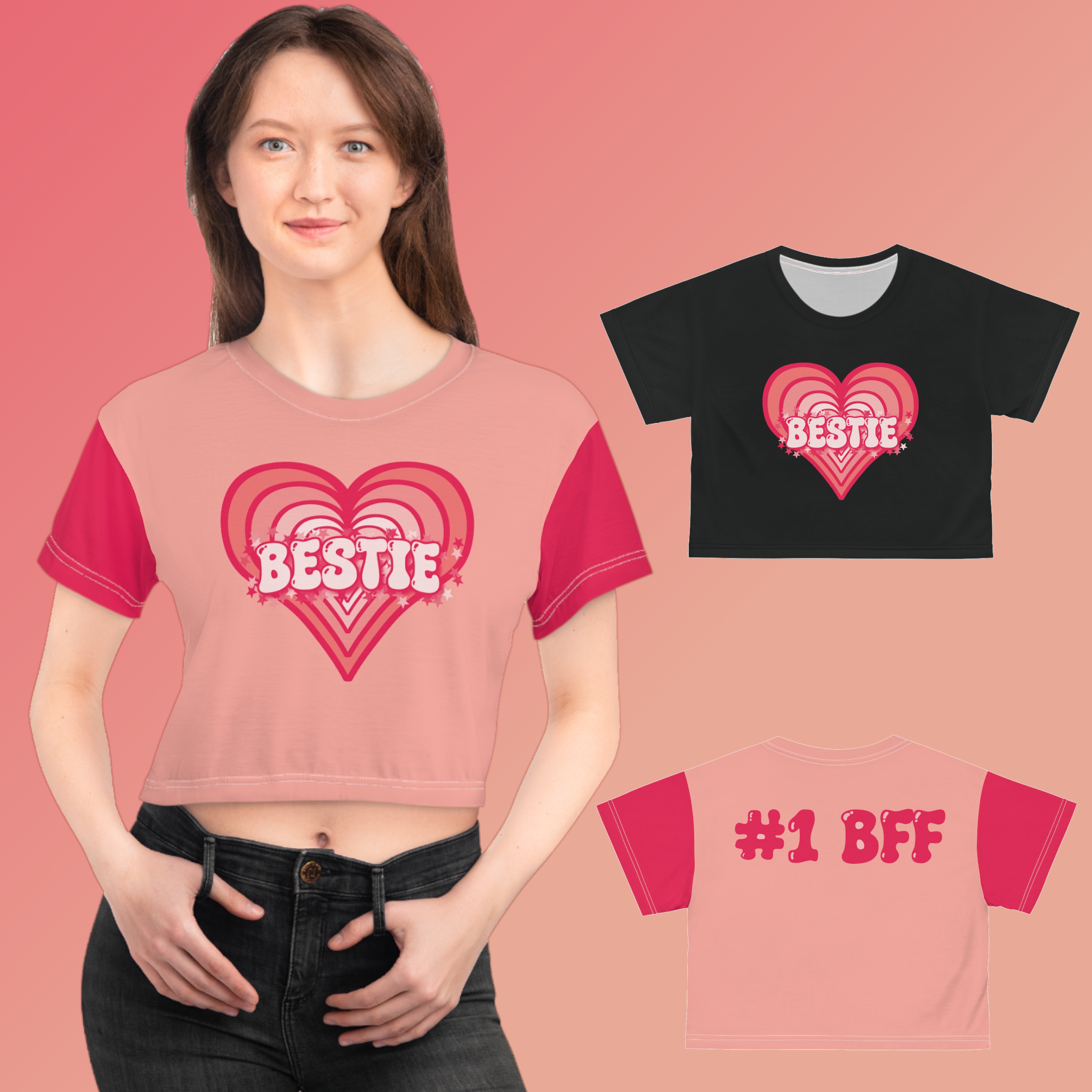 Strawberry Milk Pink Bestie Heart Crop Top Strawberry Milk Pink Bestie Heart Crop Top