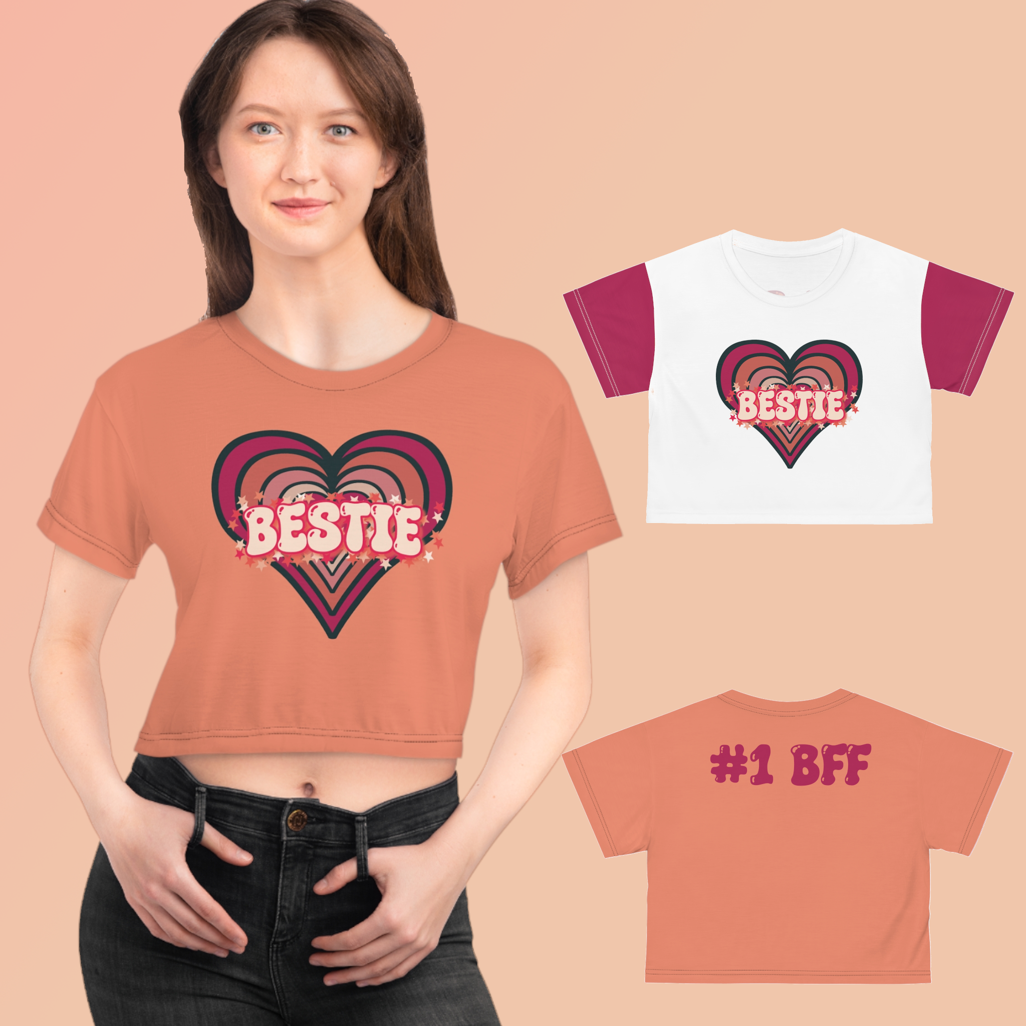 Retro Pink Bestie Heart Crop Top Retro Pink Bestie Heart Crop Top