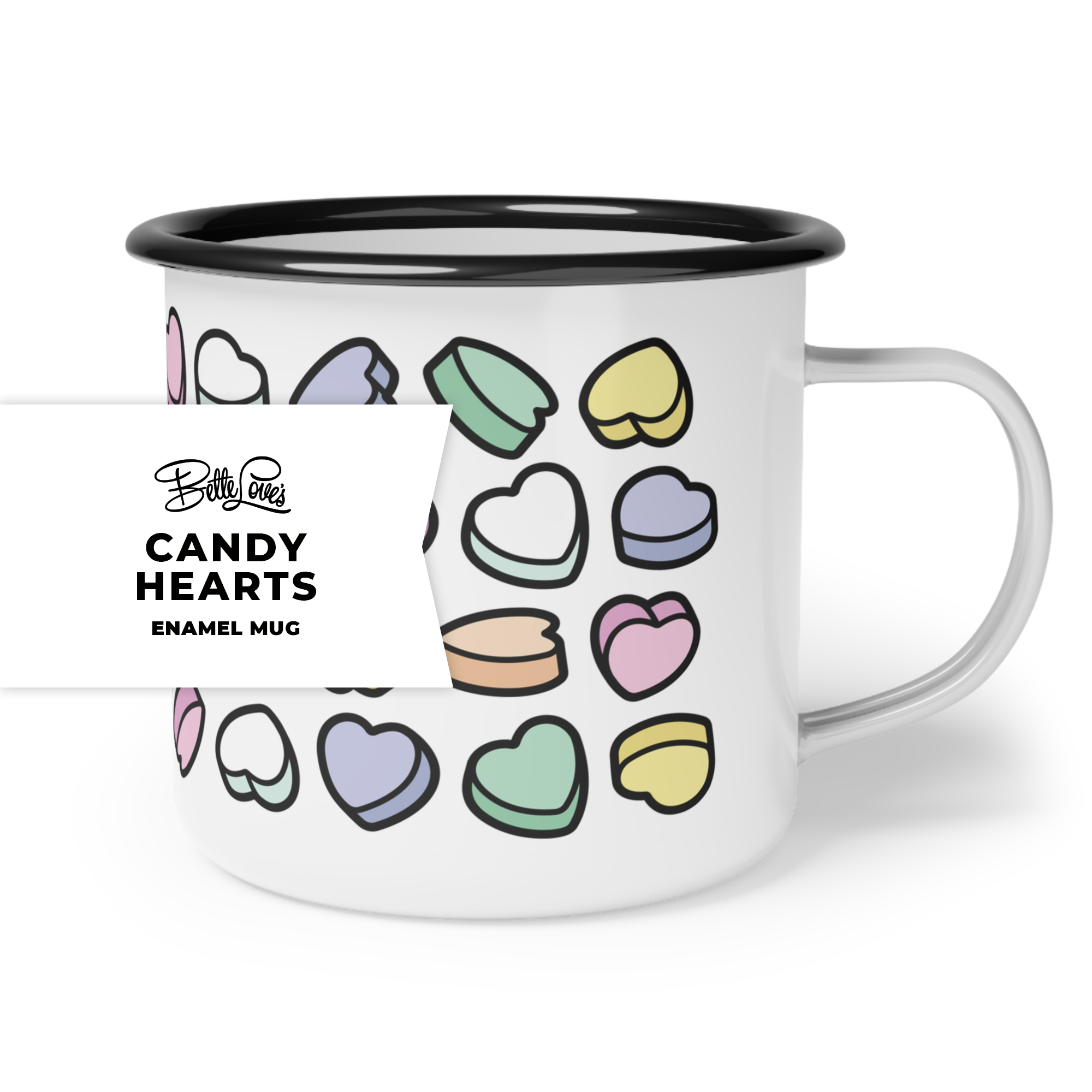Candy Hearts Enamel Mug product thumbnail image Candy Hearts Enamel Mug product thumbnail image
