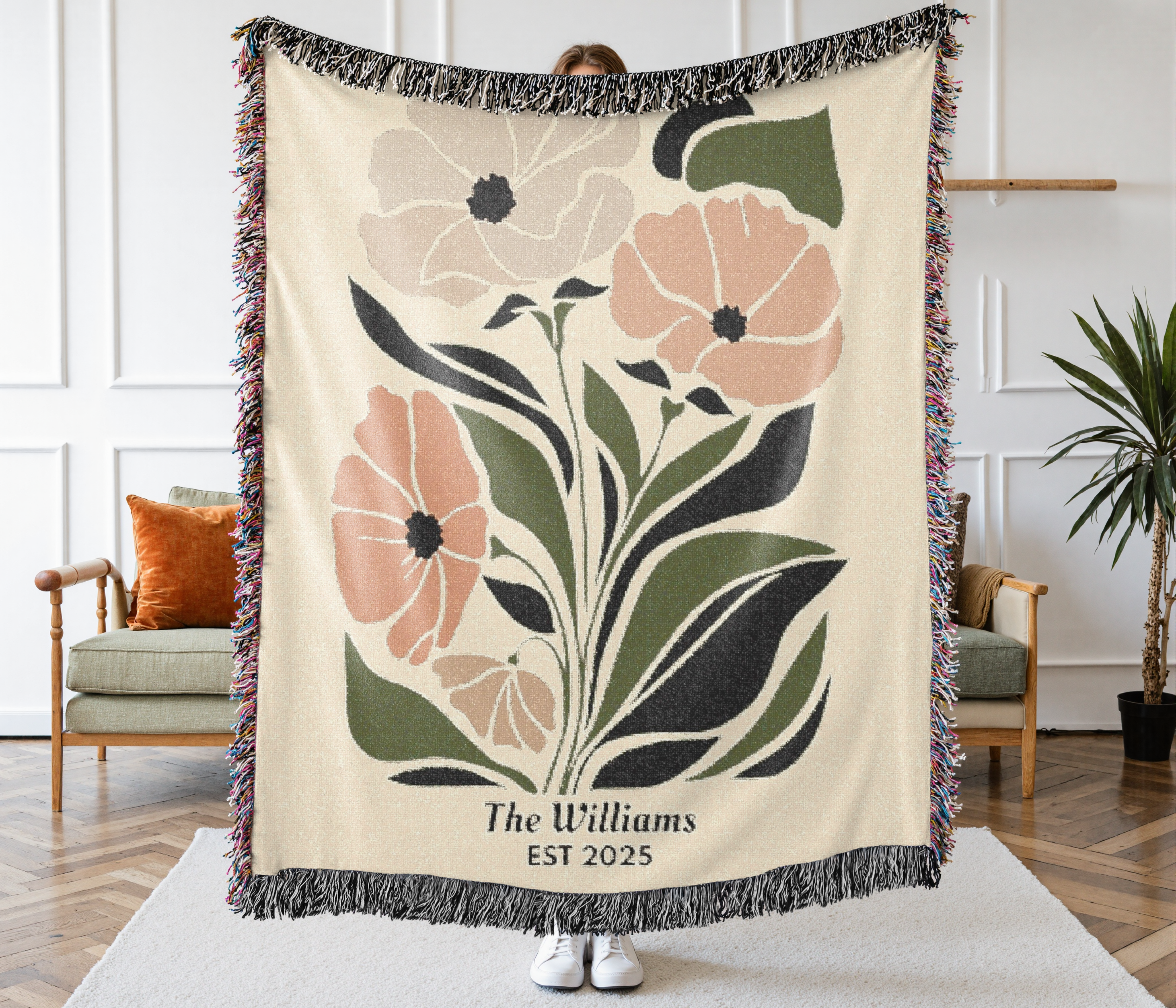 Woven Blanket - Personalized Floral Throw for Families