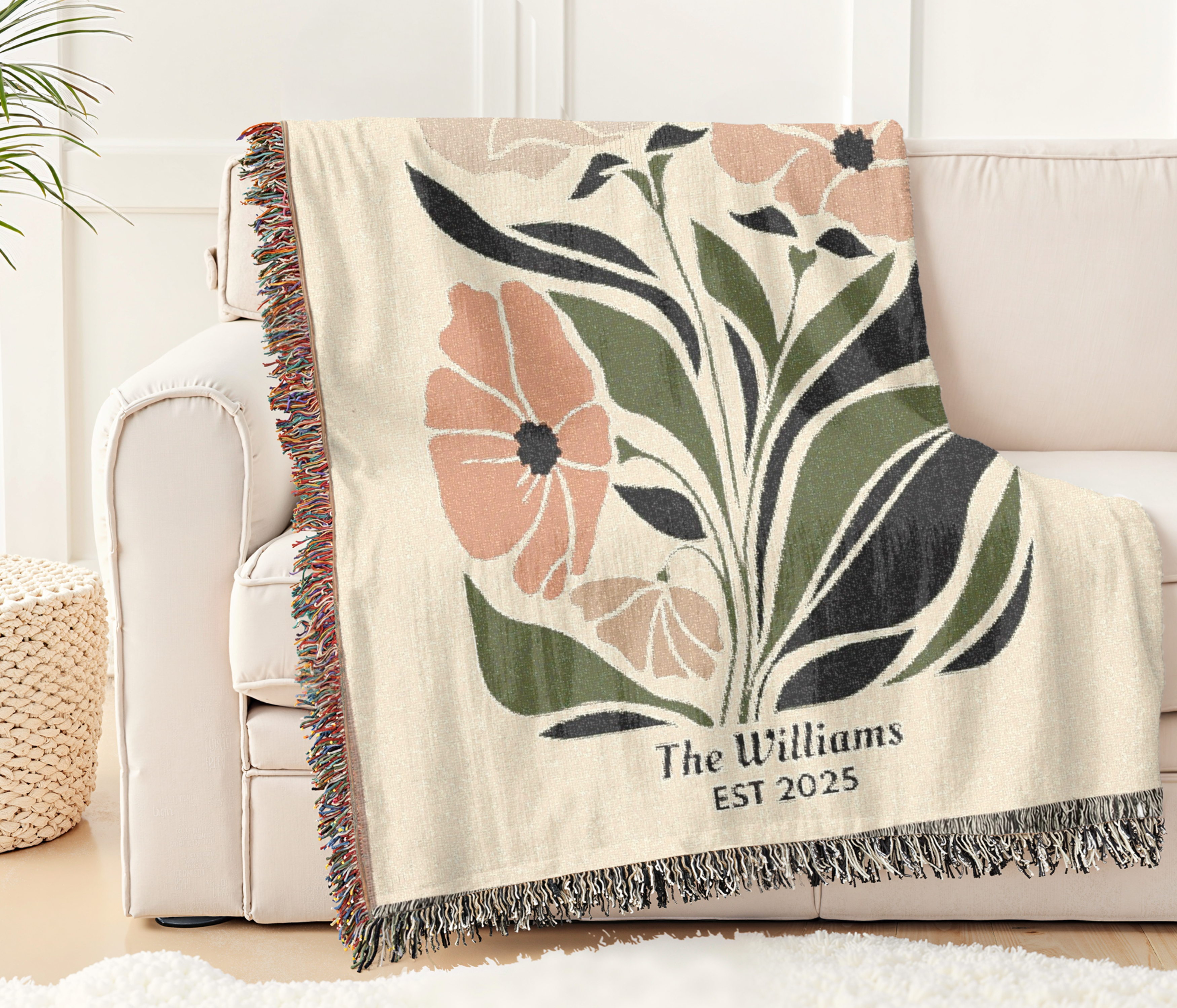 Woven Blanket - Personalized Floral Throw for Families product thumbnail image Woven Blanket - Personalized Floral Throw for Families product thumbnail image