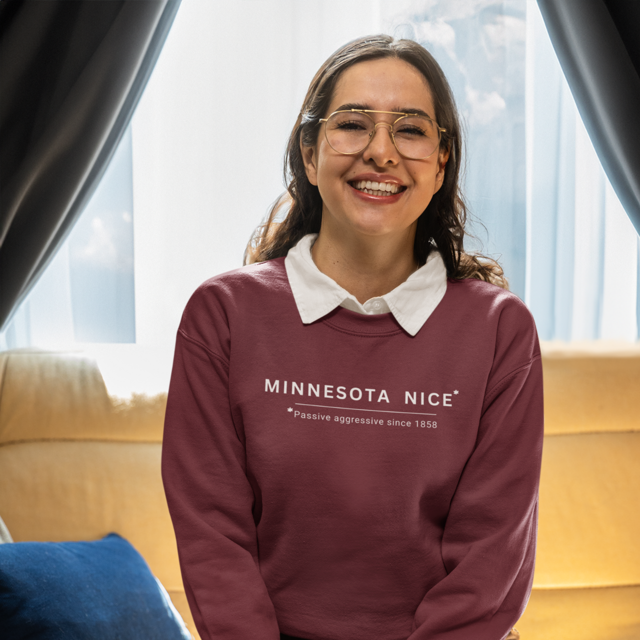 Minnesota Nice Unisex Sweatshirt, Passive Aggressive since 1858, Crewneck Jumper, Funny Joke Pullover, Sarcasm Sweatshirt, Cozy Winter product thumbnail image Minnesota Nice Unisex Sweatshirt, Passive Aggressive since 1858, Crewneck Jumper, Funny Joke Pullover, Sarcasm Sweatshirt, Cozy Winter product thumbnail image