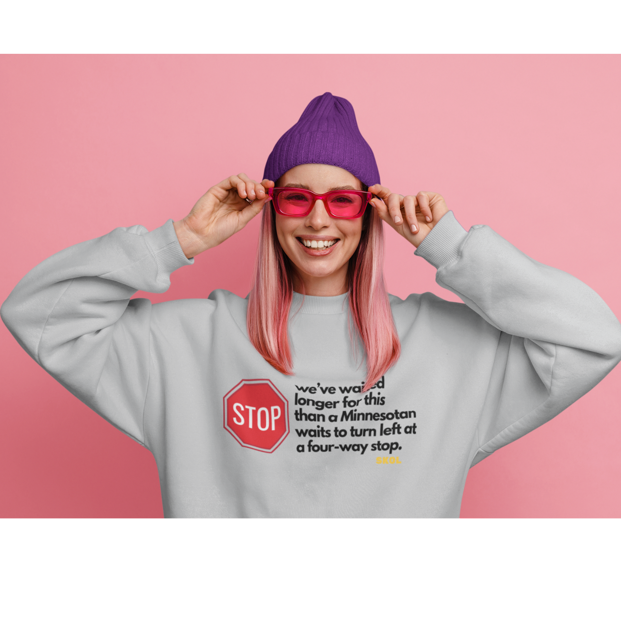 We've Waited Longer for This Than a Minnesotan at a Four-Way Stop | Vikings Cozy Crew Sweatshirt product thumbnail image We've Waited Longer for This Than a Minnesotan at a Four-Way Stop | Vikings Cozy Crew Sweatshirt product thumbnail image
