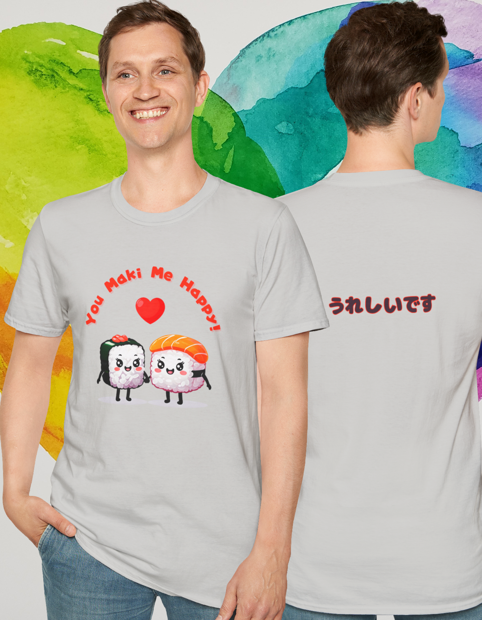 "You Maki Me Happy" Kawaii Sushi T-Shirt – The Perfect Gift for Valentine’s Day or Japanese Culture Lovers! Unisex Softstyle T-Shirt