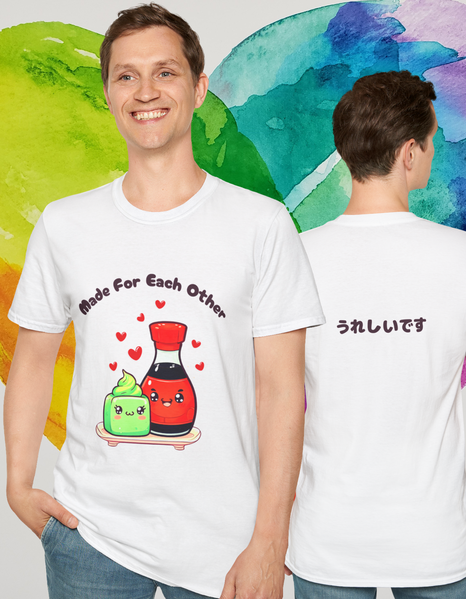 "Made for Each Other" Kawaii Wasabi &amp; Soy Sauce Unisex T-Shirt – Perfect Valentine's, Sushi, or Japanese Gift