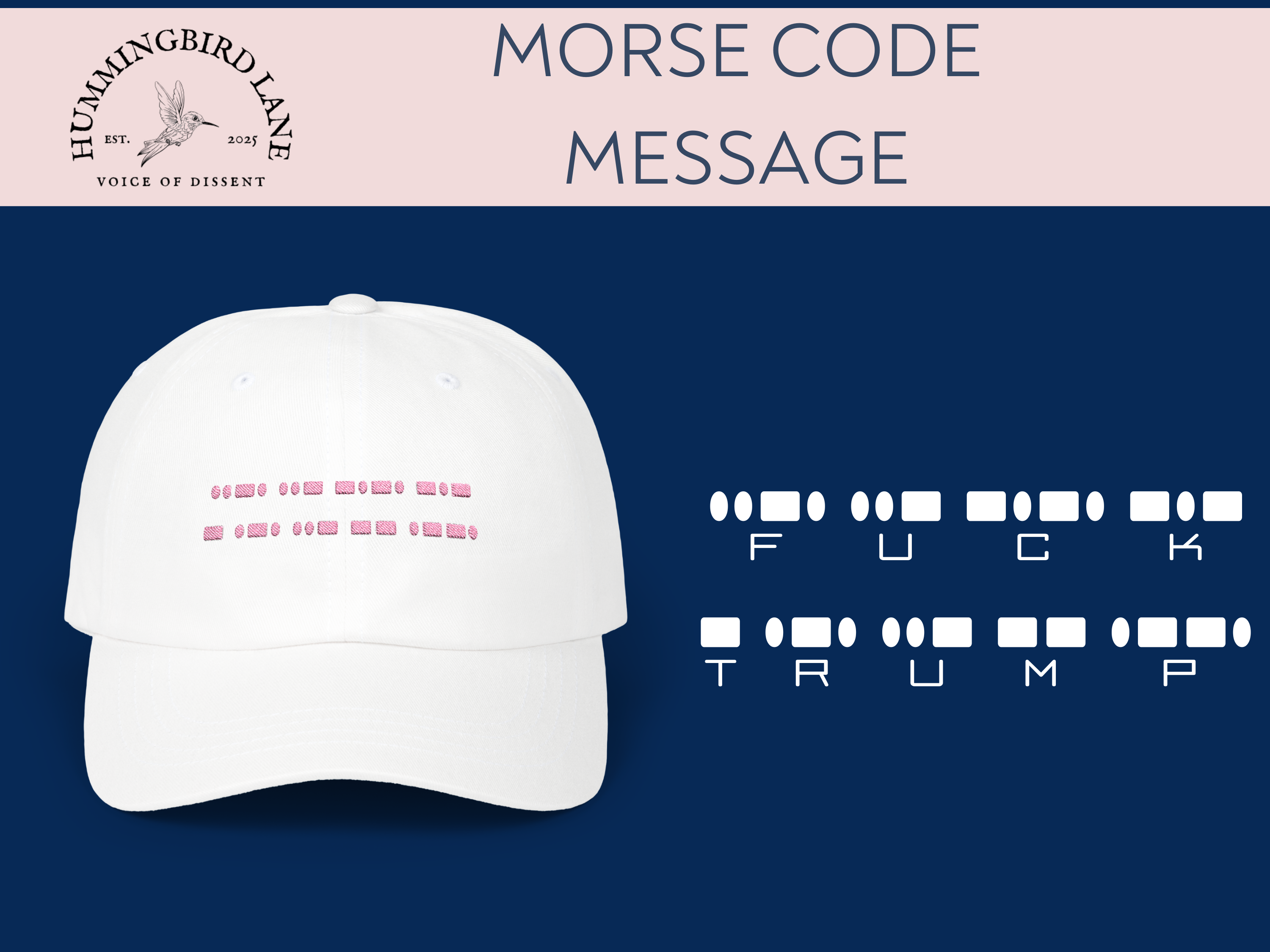 Morse Code Fuck Trump Embroidered Classic Dad Cap product thumbnail image Morse Code Fuck Trump Embroidered Classic Dad Cap product thumbnail image