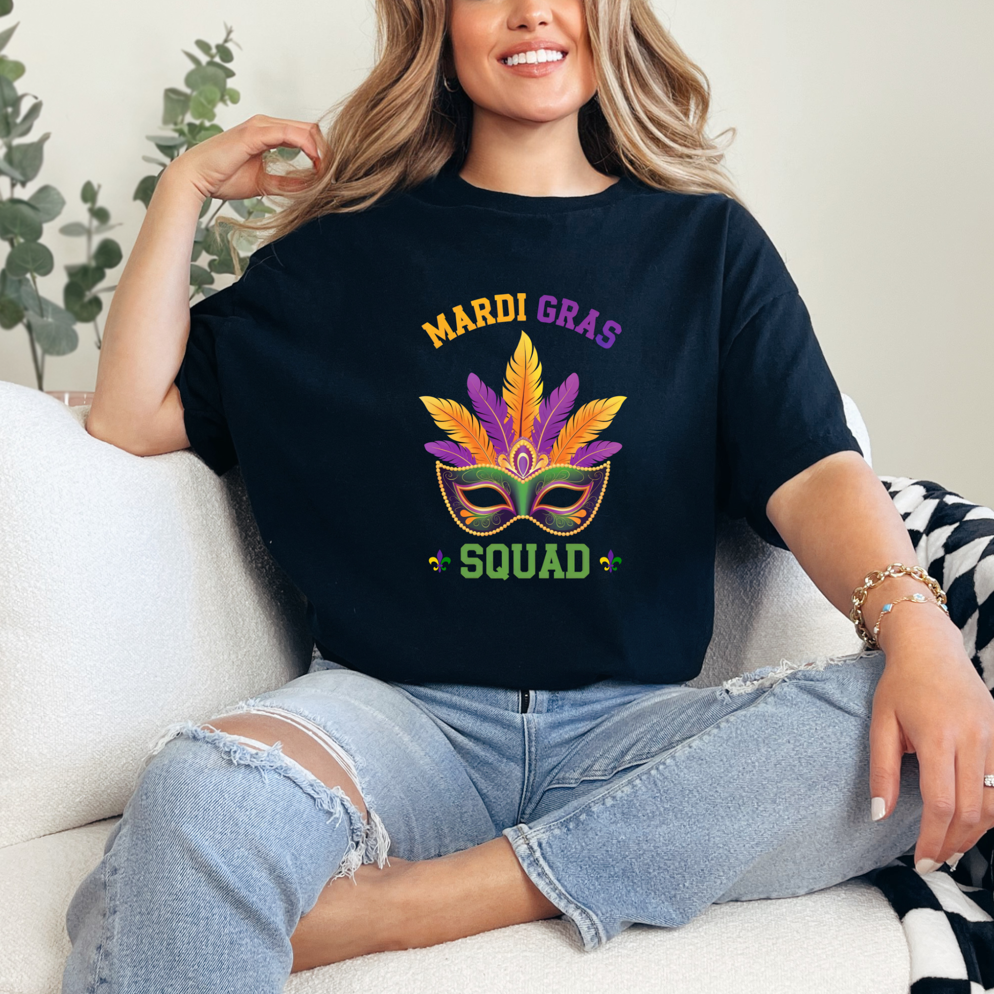 Mardi Gras Squad T-Shirt - Festive Feather Mask Graphic Tee - Perfect Mardi Gras Party Outfit, Carnival Costume Shirt, Masquerade Ball Top, Mardi Gras Squad T-Shirt - Festive Feather Mask Graphic Tee - Perfect Mardi Gras Party Outfit, Carnival Costume Shirt, Masquerade Ball Top,