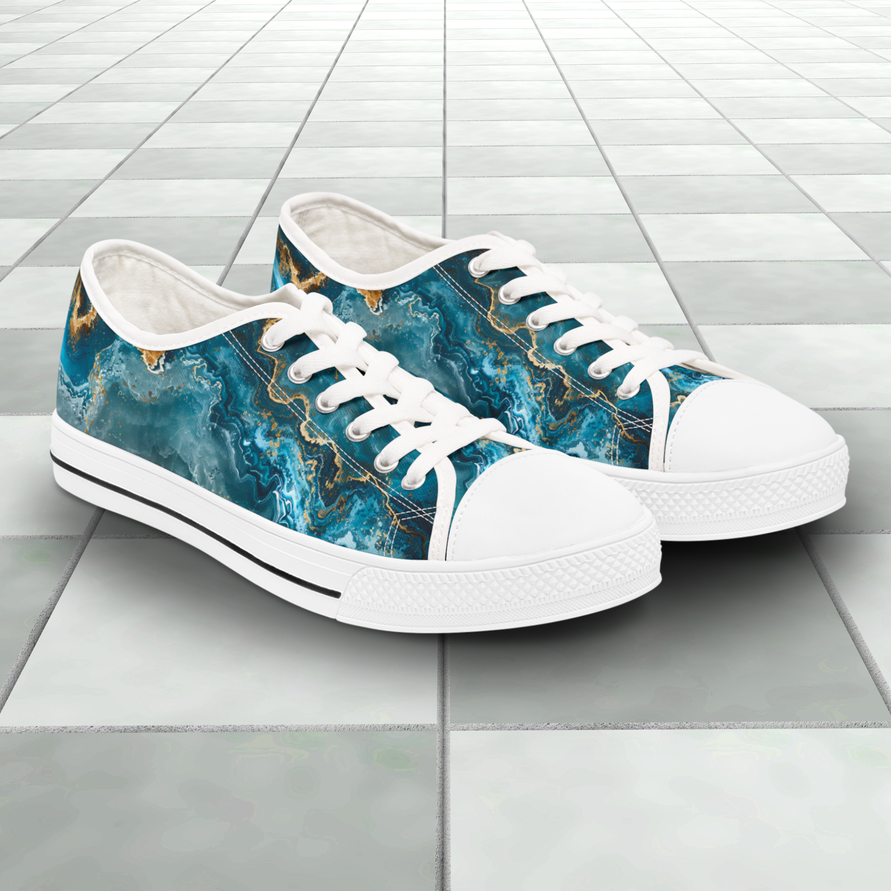 Women’s Low Top Turquoise Marble Sneakers