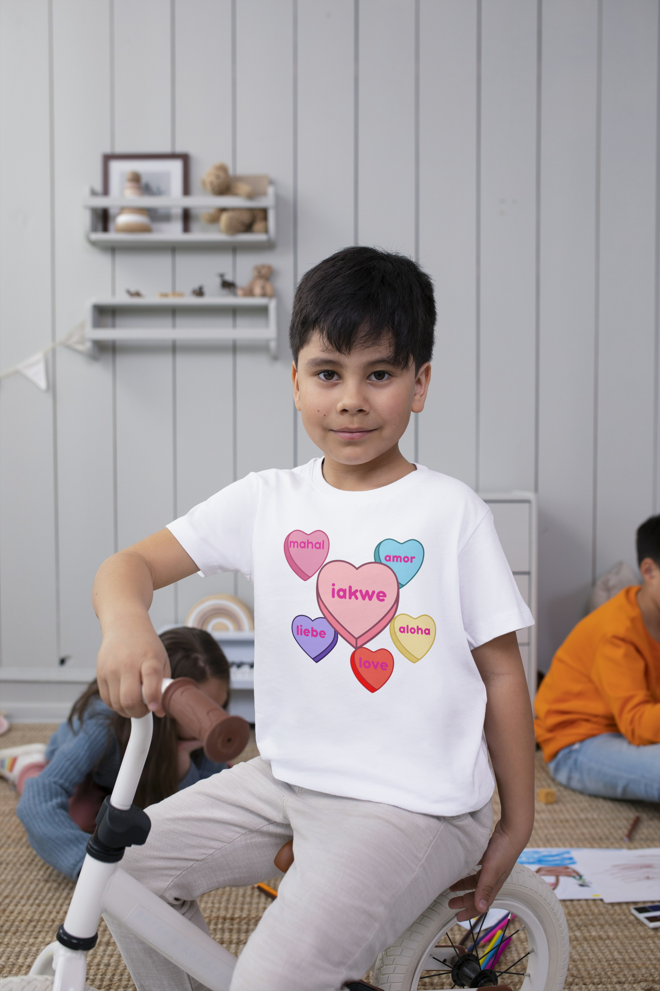 Nostalgic Kids unisex candy hearts iakwe love t-shirt product thumbnail image Nostalgic Kids unisex candy hearts iakwe love t-shirt product thumbnail image