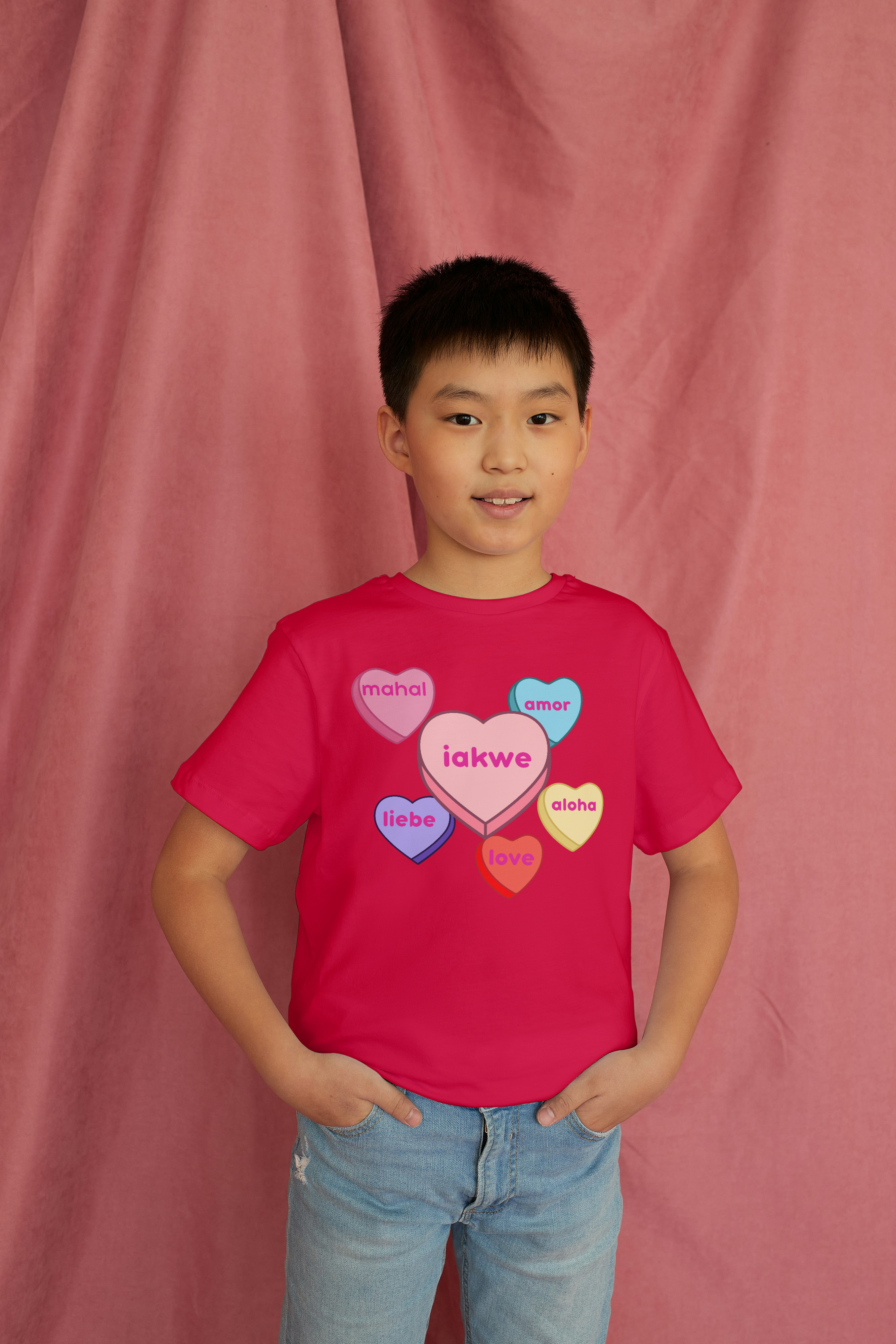 Nostalgic Kids unisex candy hearts iakwe love t-shirt product thumbnail image Nostalgic Kids unisex candy hearts iakwe love t-shirt product thumbnail image