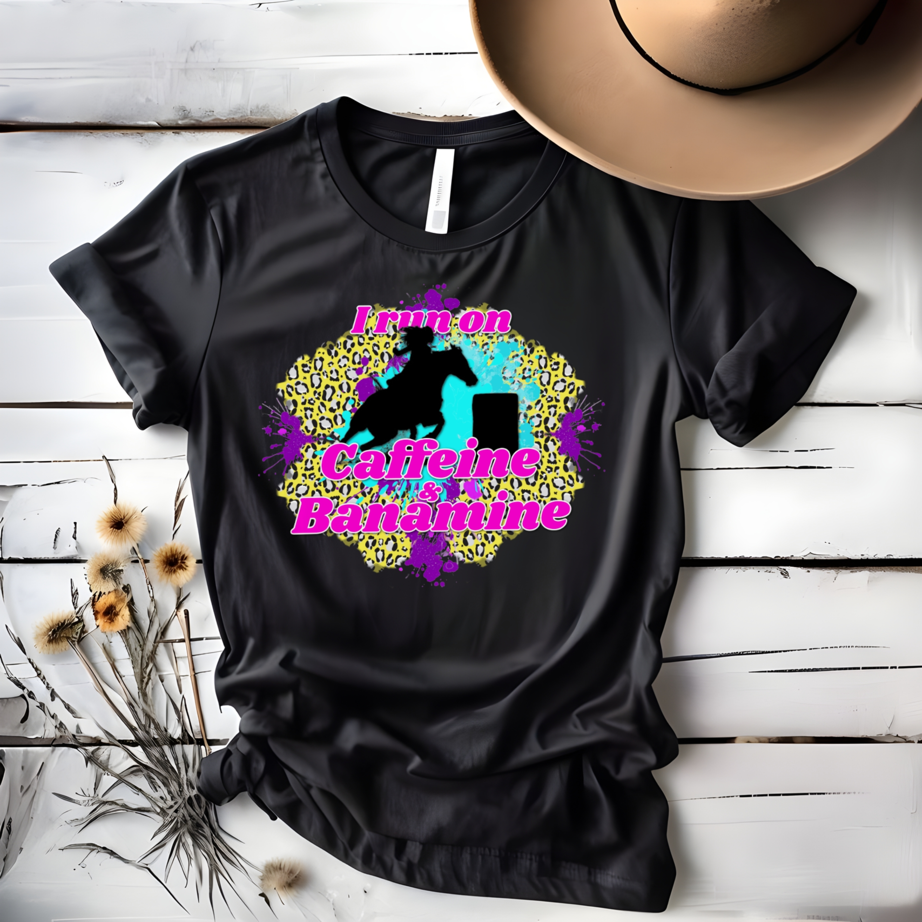 I Run On Caffeine and Banamine T-Shirt product thumbnail image I Run On Caffeine and Banamine T-Shirt product thumbnail image