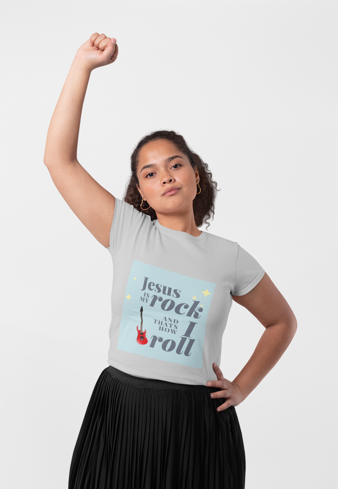 Jesus is my rock and that's how I roll (Woman's soft style Tee) product thumbnail image Jesus is my rock and that's how I roll (Woman's soft style Tee) product thumbnail image