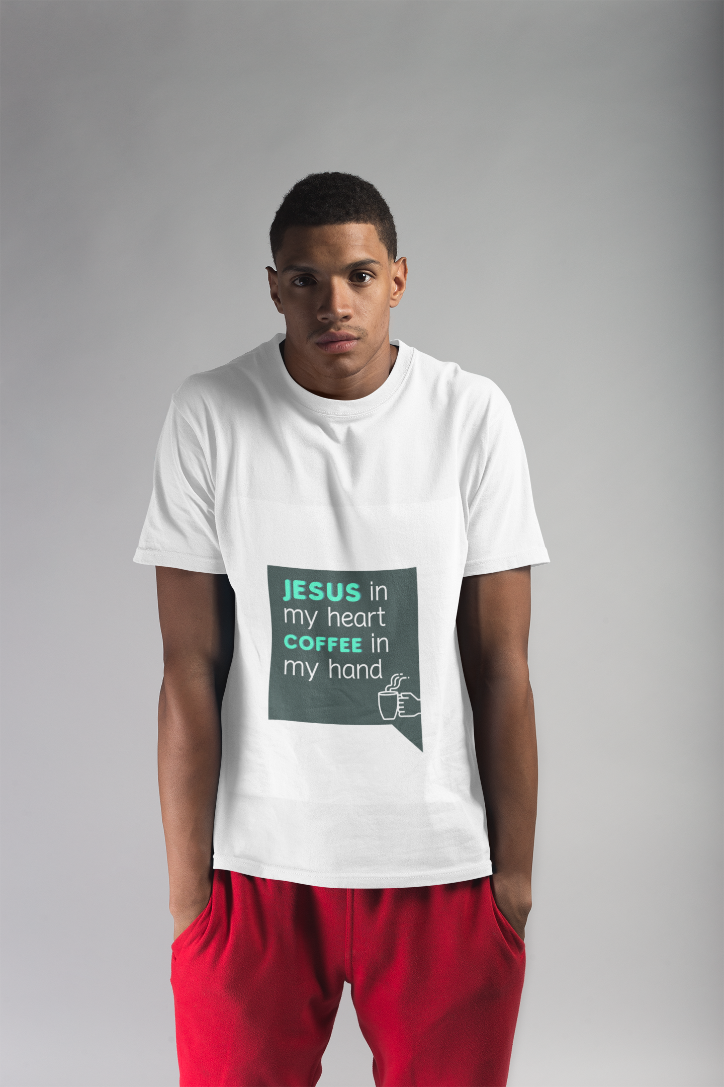 Jesus In My Heart Coffee In My Cup (Unisex Cotton Crew Tee) Jesus In My Heart Coffee In My Cup (Unisex Cotton Crew Tee)