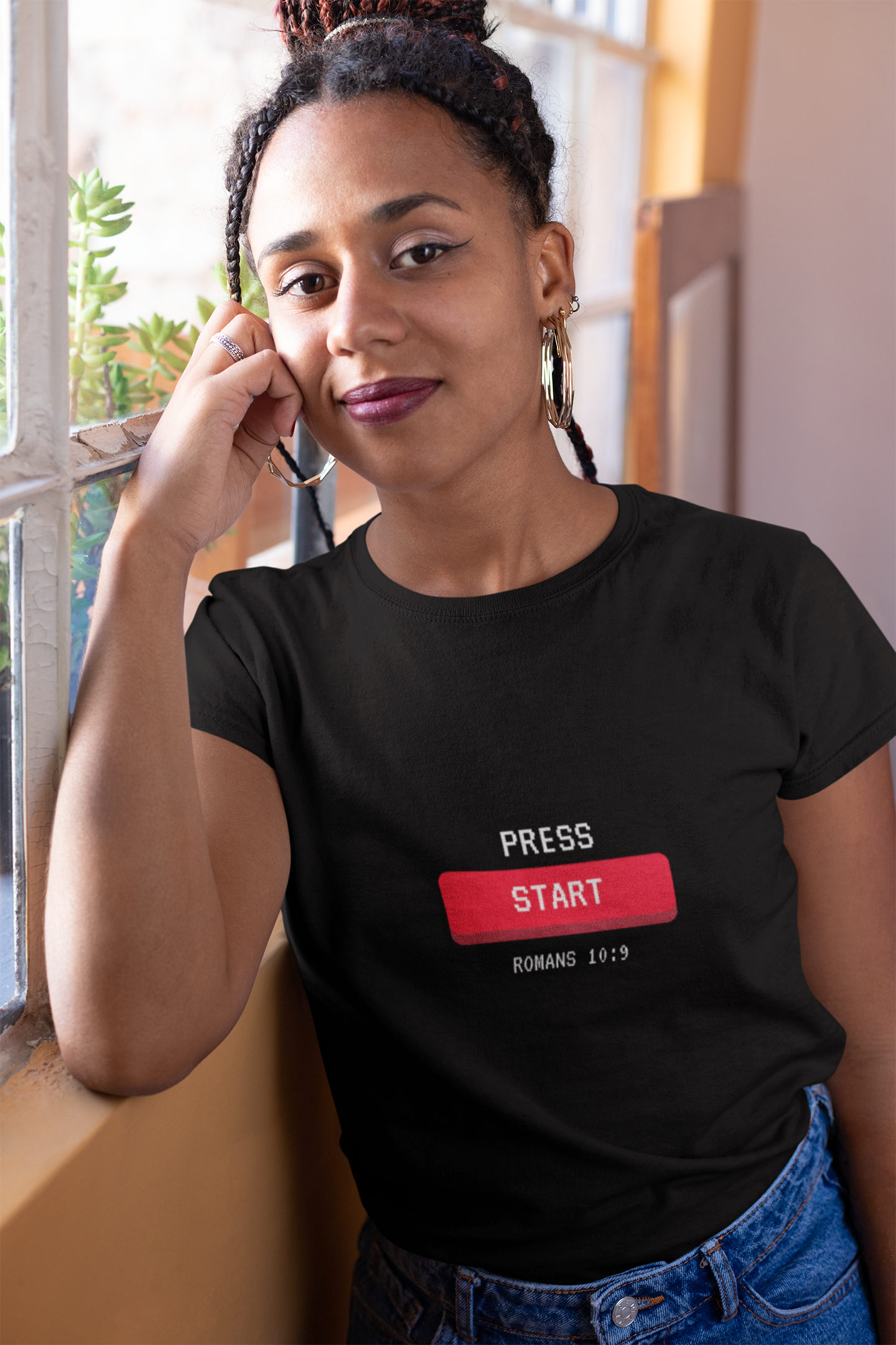 Press Start Romans 10:9 (Woman's soft style Tee) Press Start Romans 10:9 (Woman's soft style Tee)