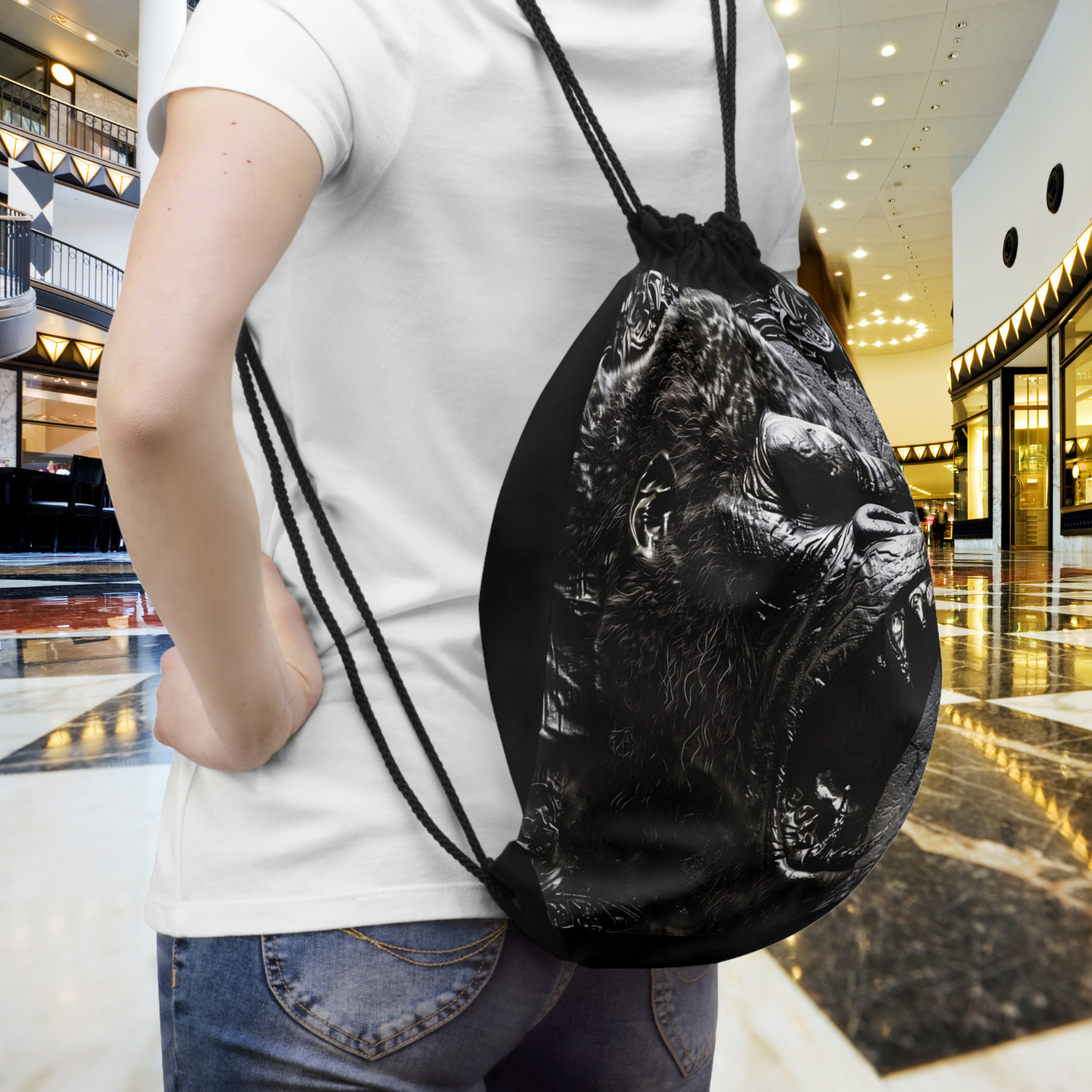 King Kong In the Jungle Drawstring Bag