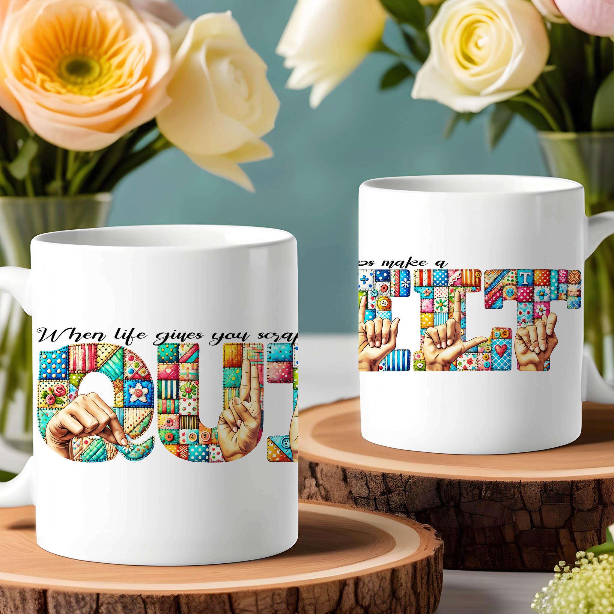 Cute Fingerspelling QUILT American Sign Language ASL Ceramic Mug, (11oz, 15oz)