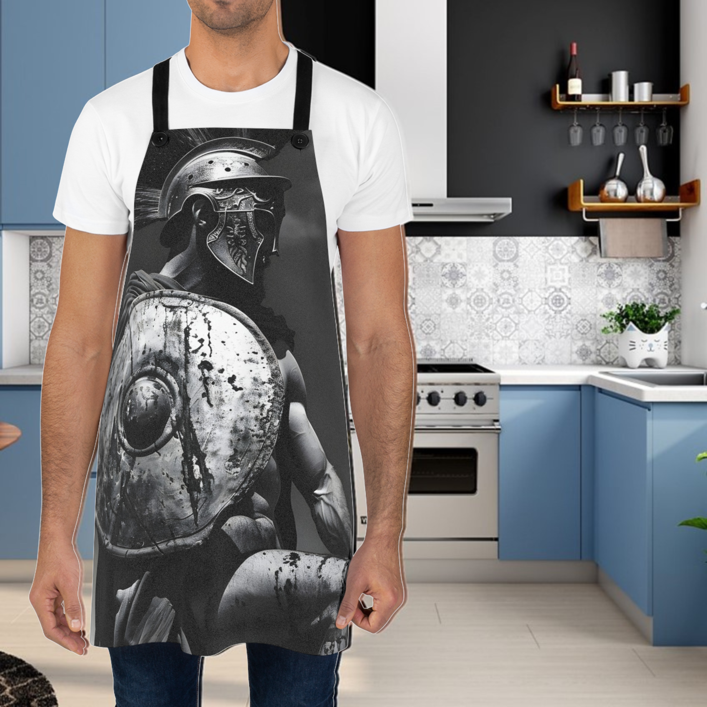 Spartan Warrior Black and White Portrait Apron (AOP)
