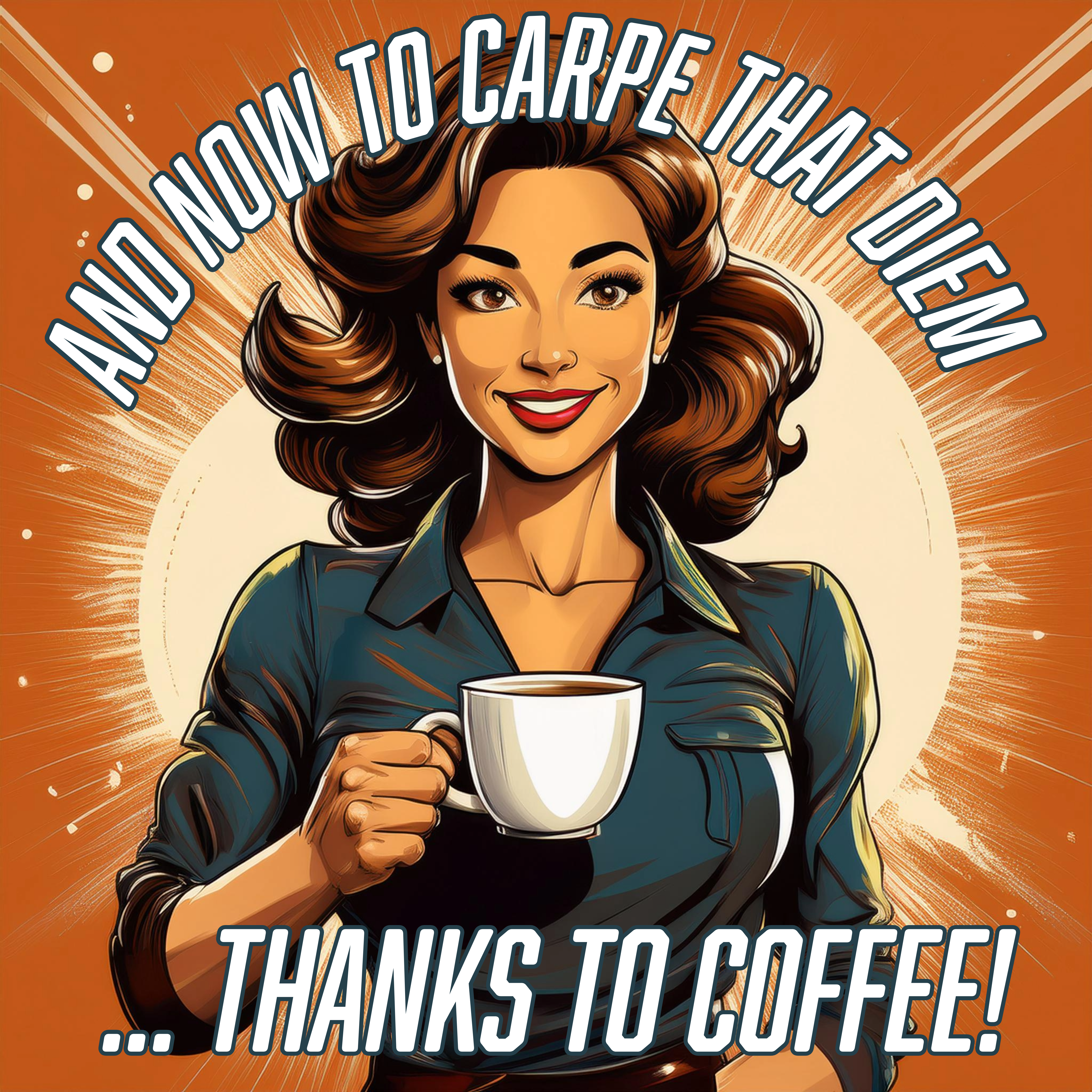 Carpe that Diem, Thanks to Coffee Unisex T-Shirt. Fun, irreverent design. Great gift for Coffee Lovers. product thumbnail image Carpe that Diem, Thanks to Coffee Unisex T-Shirt. Fun, irreverent design. Great gift for Coffee Lovers. product thumbnail image