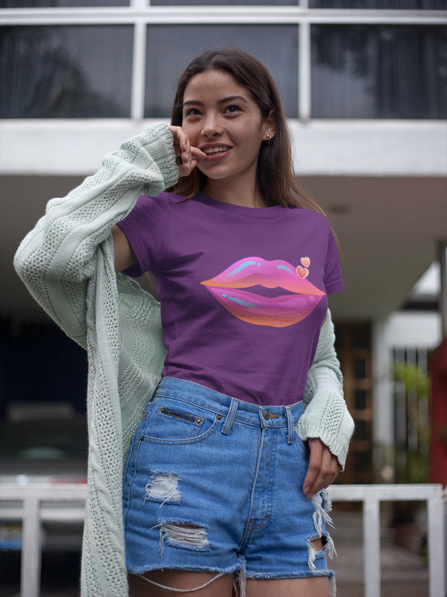 Bold Kiss Lips with Hearts Shirt, Vibrant Pop Art Lip T-Shirt, Valentine T-Shirt Gift, Lip Art Shirt, Black History T-Shirts for Women product thumbnail image